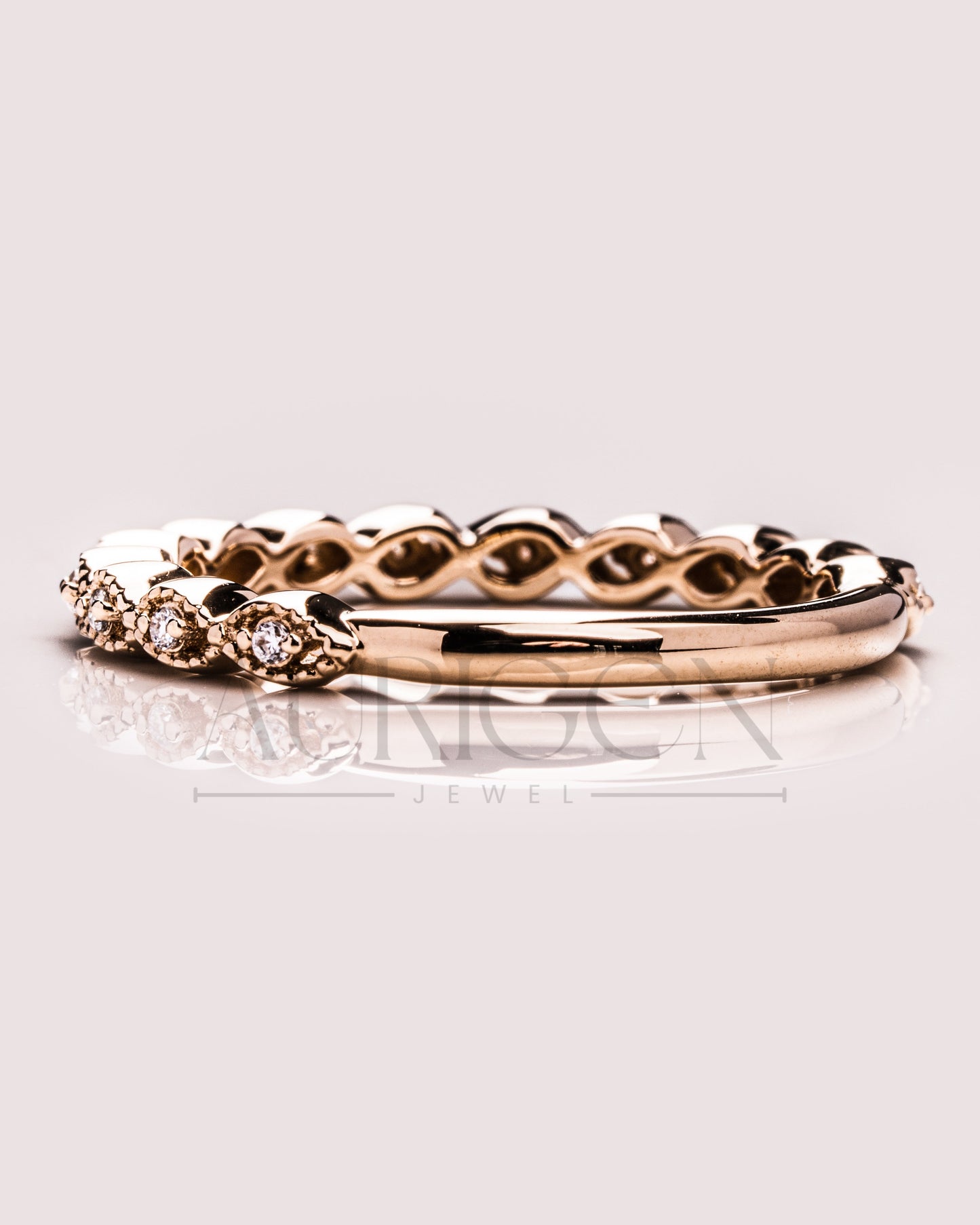 Antique Bloom Band – Round Cut 14K Solid Gold Moissanite and Lab Grown Diamond Elegance