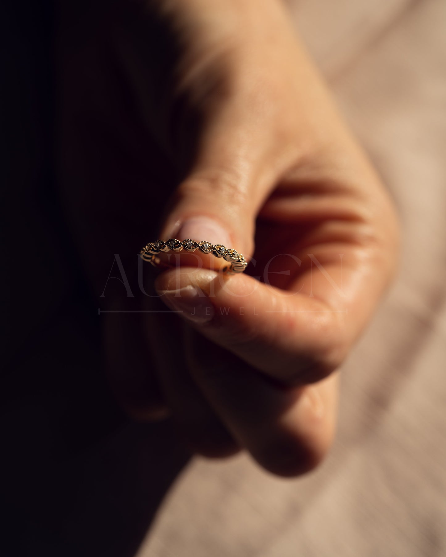 Antique Bloom Band – Round Cut 14K Solid Gold Moissanite and Lab Grown Diamond Elegance