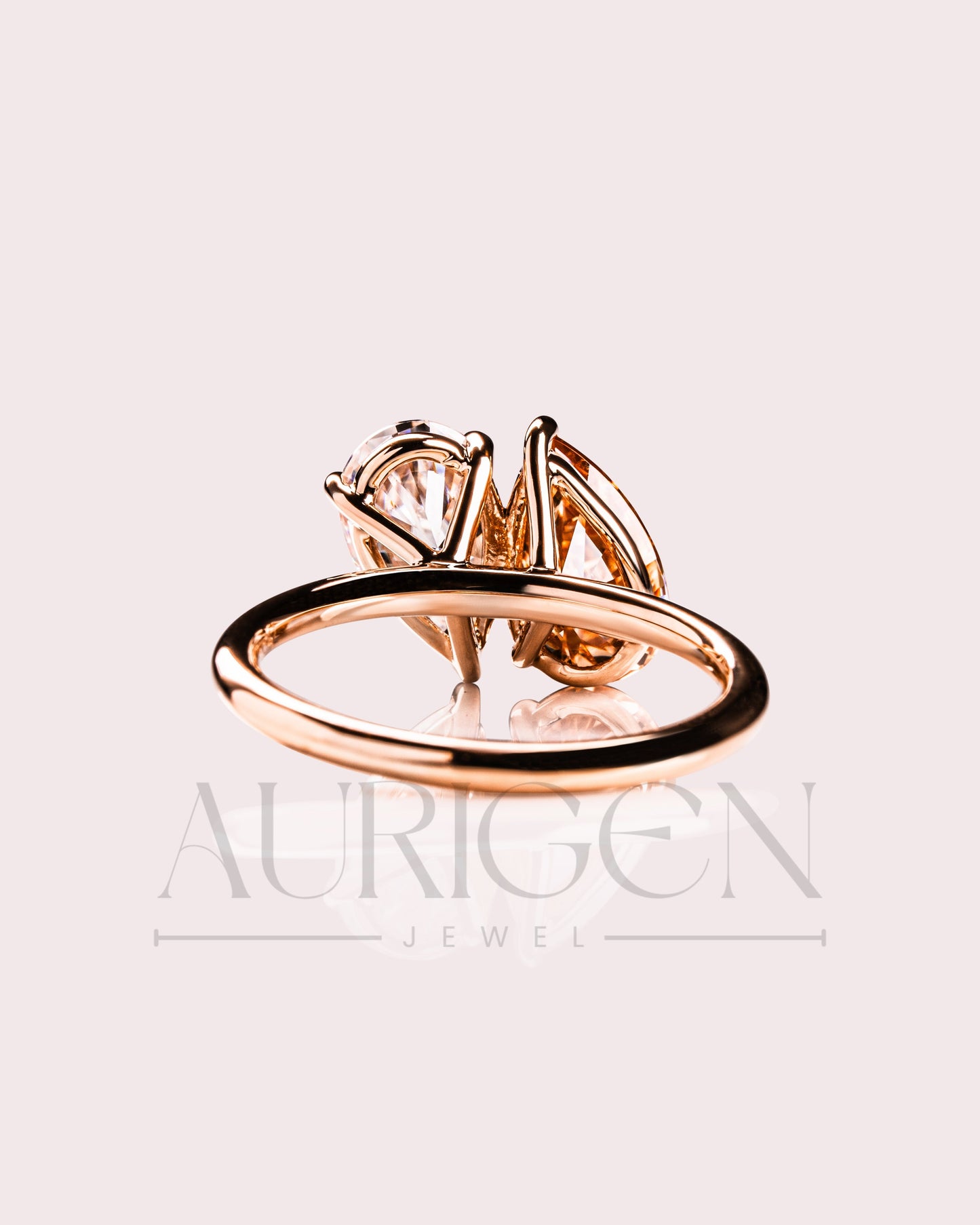 14k Solid Gold Two-Stone Pear Cut Lab Grown and Moissanite Diamond Engagement Ring