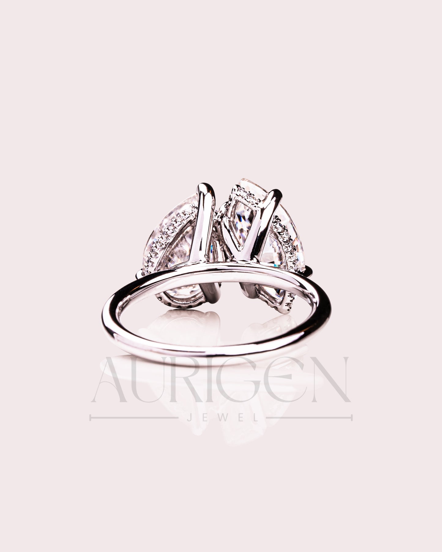 Marquise & Pear Moissanite and Leb Toi et Moi and Hidden Halo Ring 14K White Gold