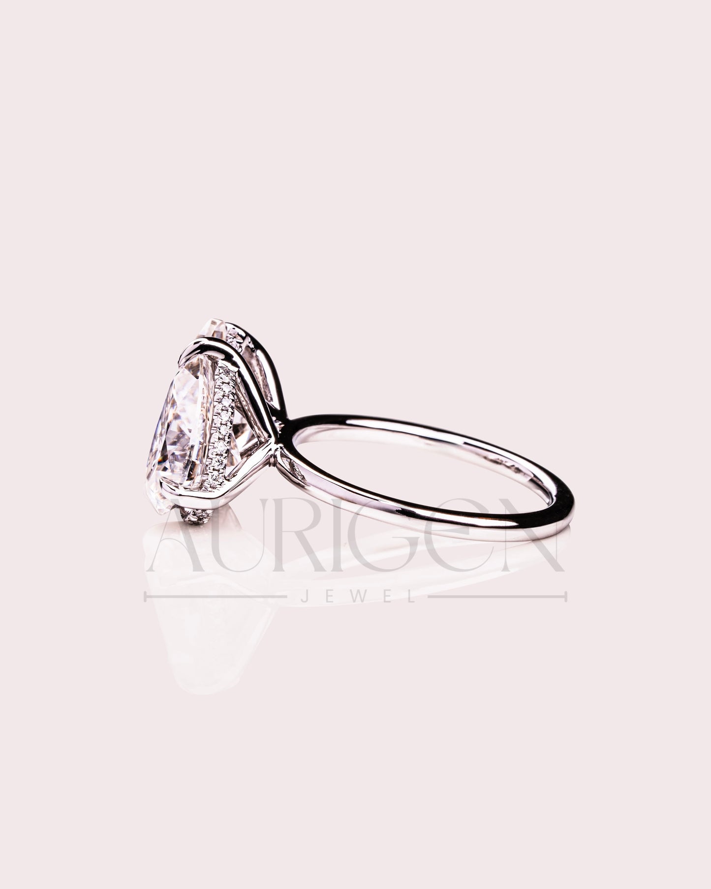 Marquise & Pear Moissanite and Leb Toi et Moi and Hidden Halo Ring 14K White Gold