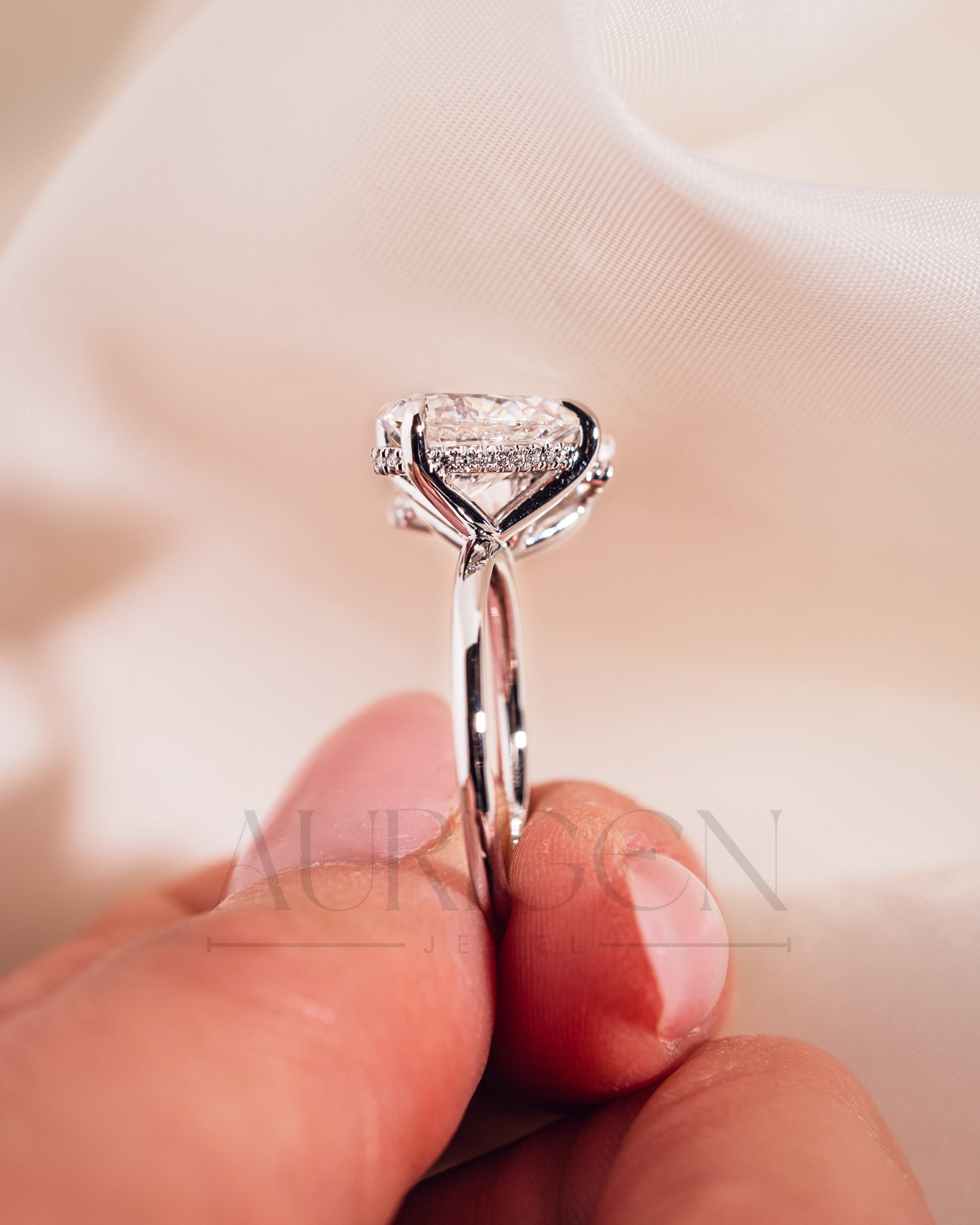 Marquise & Pear Moissanite and Leb Toi et Moi and Hidden Halo Ring 14K White Gold