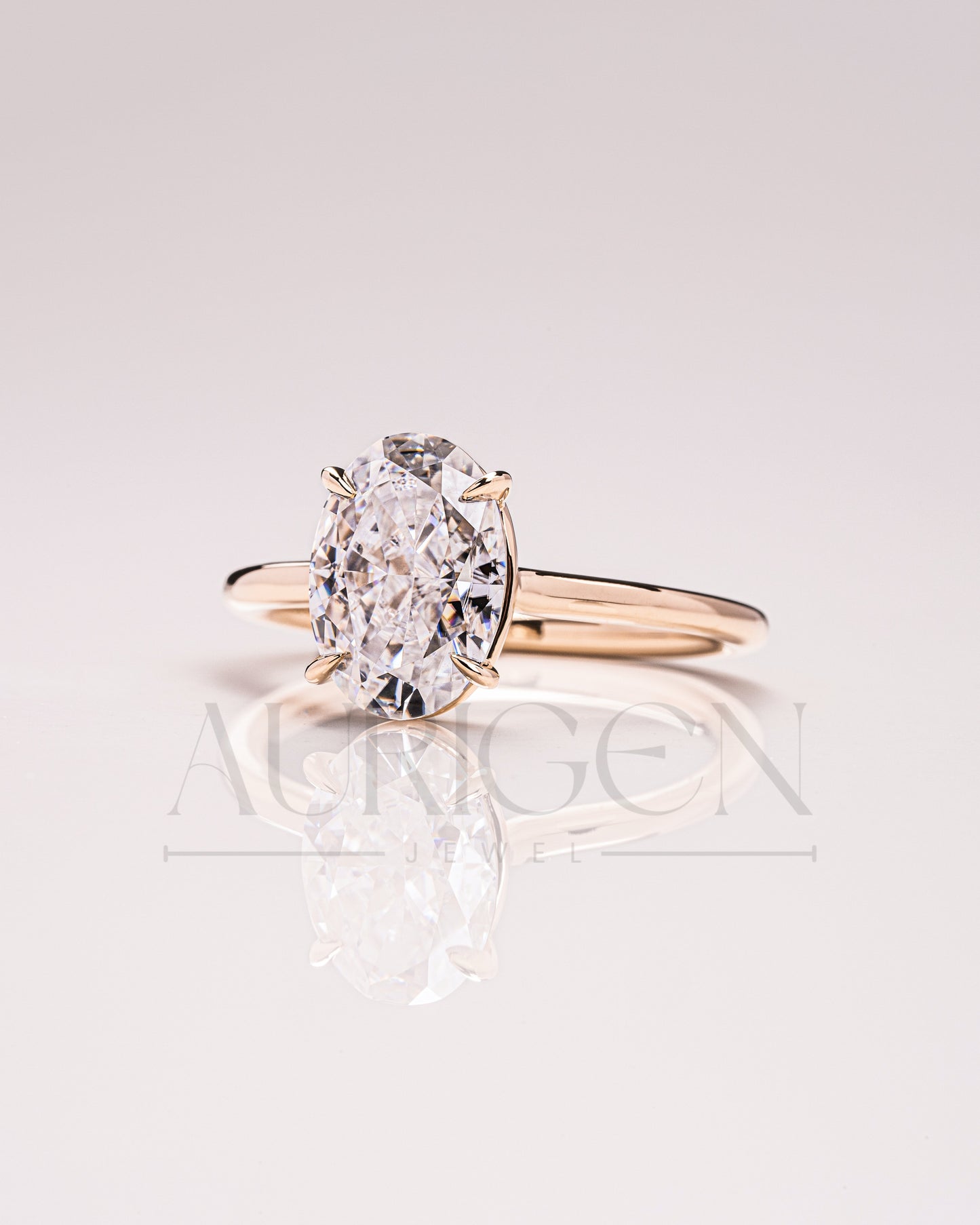 Crushed Ice Oval Solitaire Engagement Ring 4-Prong Moissanite and Leb Grown Ring