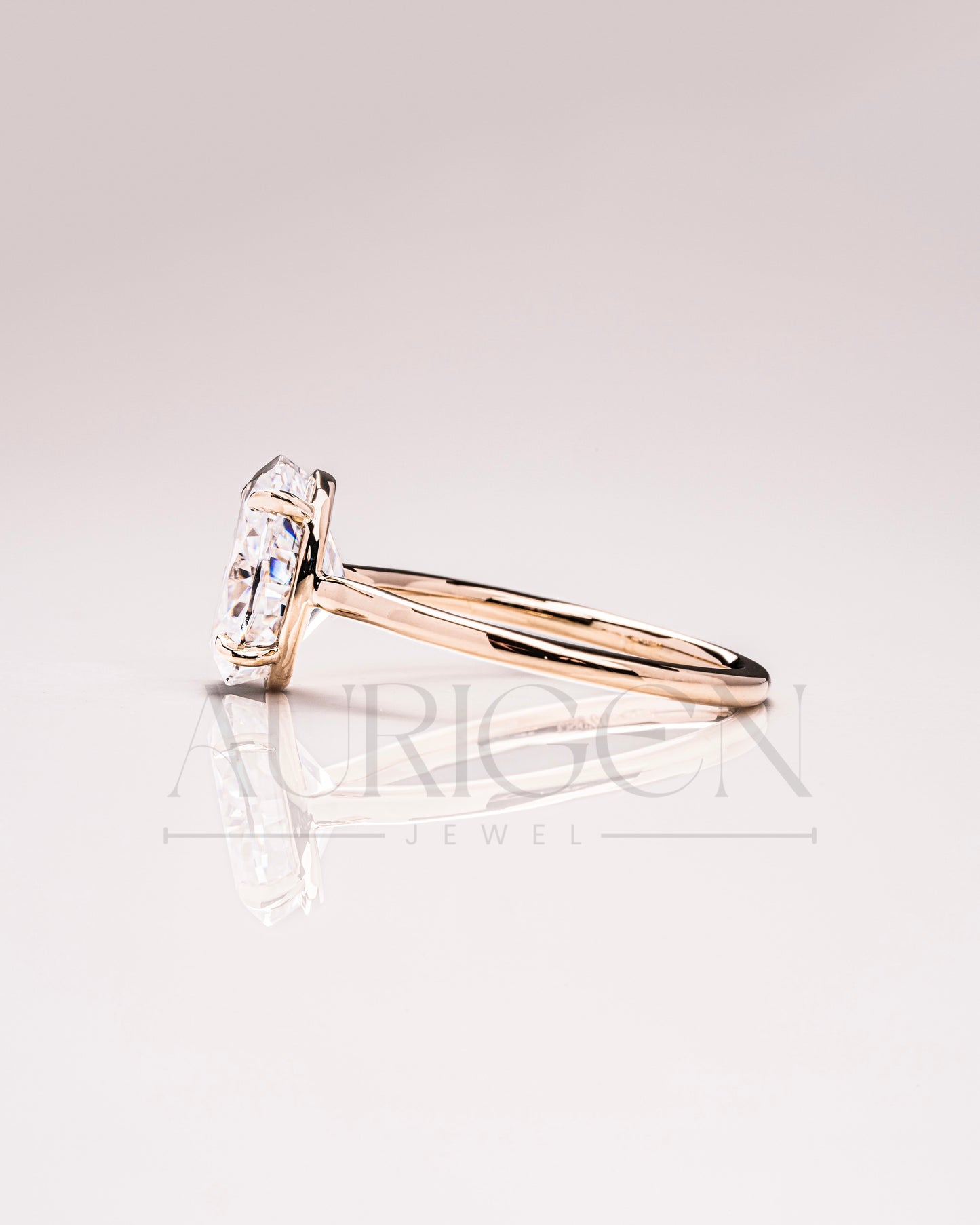 Crushed Ice Oval Solitaire Engagement Ring 4-Prong Moissanite and Leb Grown Ring