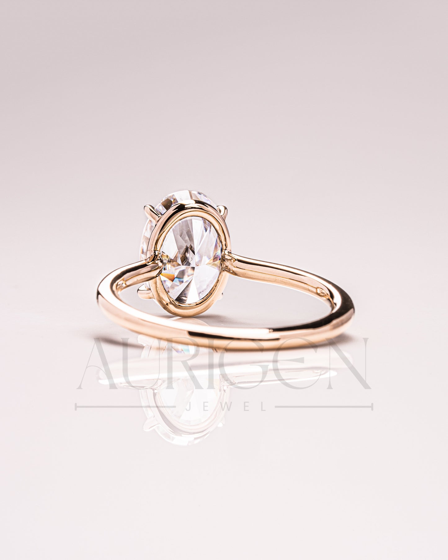 Crushed Ice Oval Solitaire Engagement Ring 4-Prong Moissanite and Leb Grown Ring