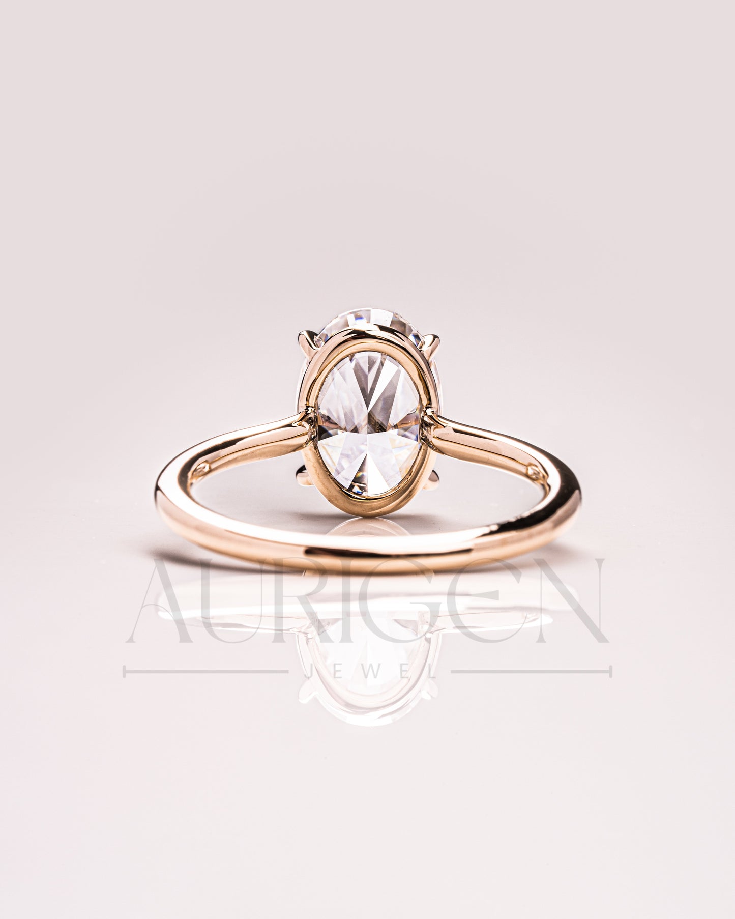 Crushed Ice Oval Solitaire Engagement Ring 4-Prong Moissanite and Leb Grown Ring