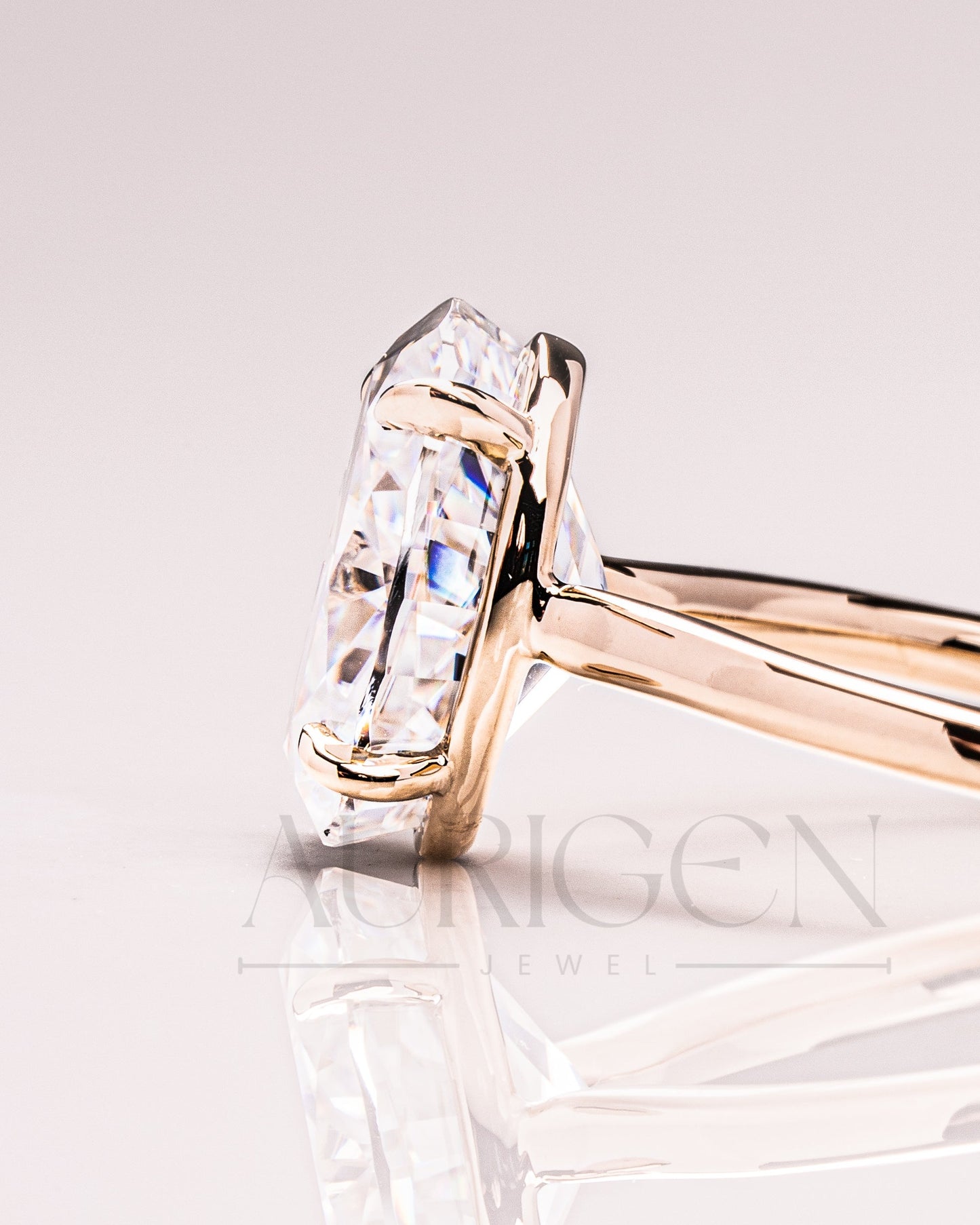 Crushed Ice Oval Solitaire Engagement Ring 4-Prong Moissanite and Leb Grown Ring