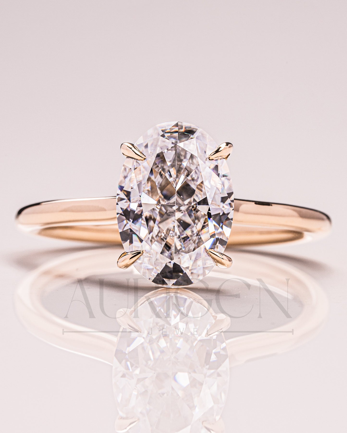 Crushed Ice Oval Solitaire Engagement Ring 4-Prong Moissanite and Leb Grown Ring
