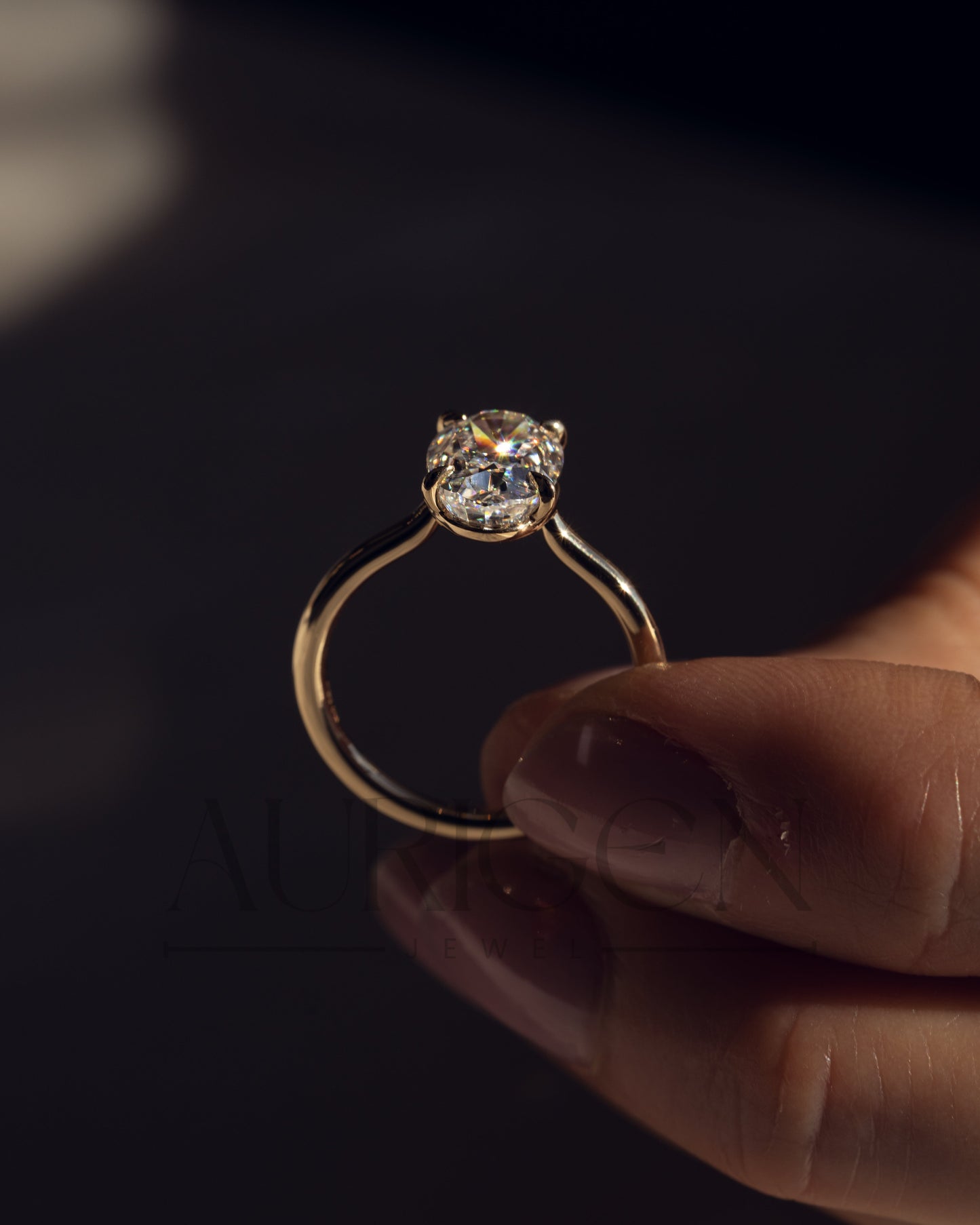 Crushed Ice Oval Solitaire Engagement Ring 4-Prong Moissanite and Leb Grown Ring