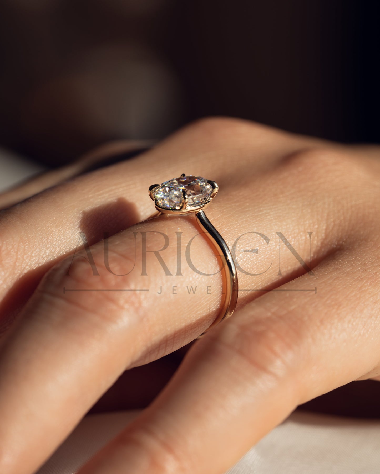 Crushed Ice Oval Solitaire Engagement Ring 4-Prong Moissanite and Leb Grown Ring