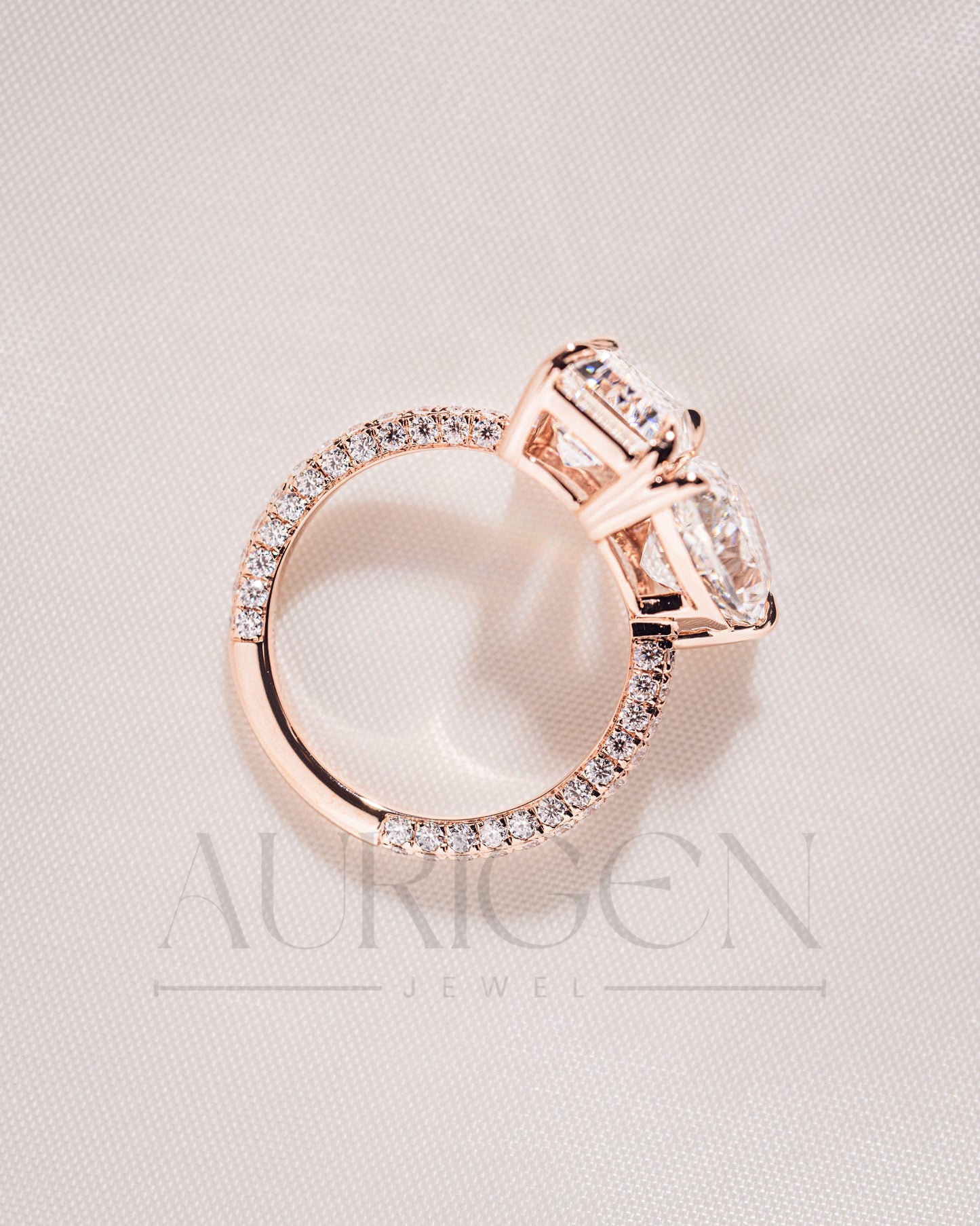 Unique Emerald & Pear Cut Moissanite and Lab Grown Diamond Engagement Ring