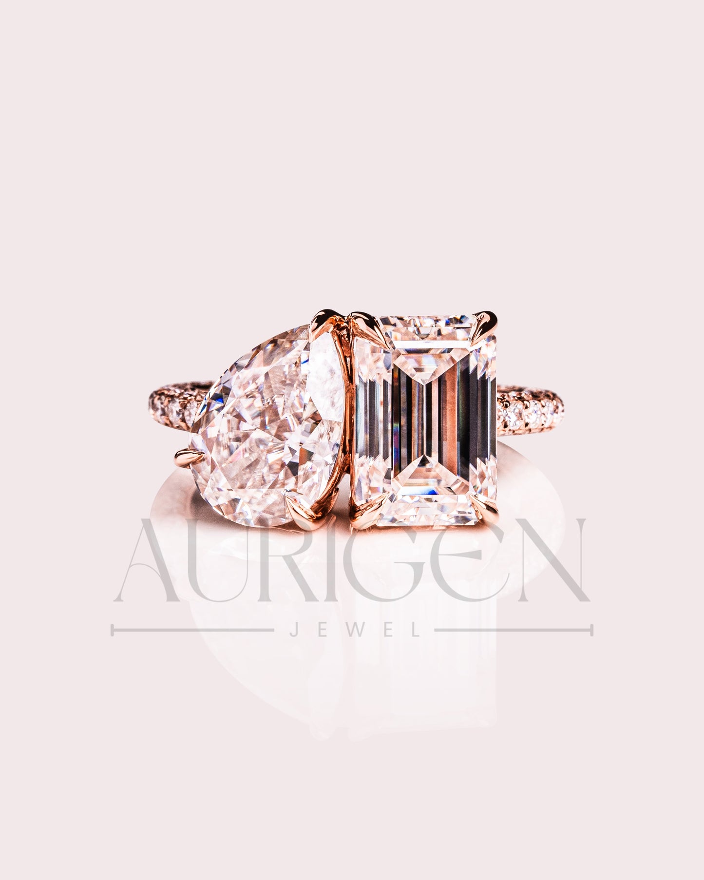 Unique Emerald & Pear Cut Moissanite and Lab Grown Diamond Engagement Ring
