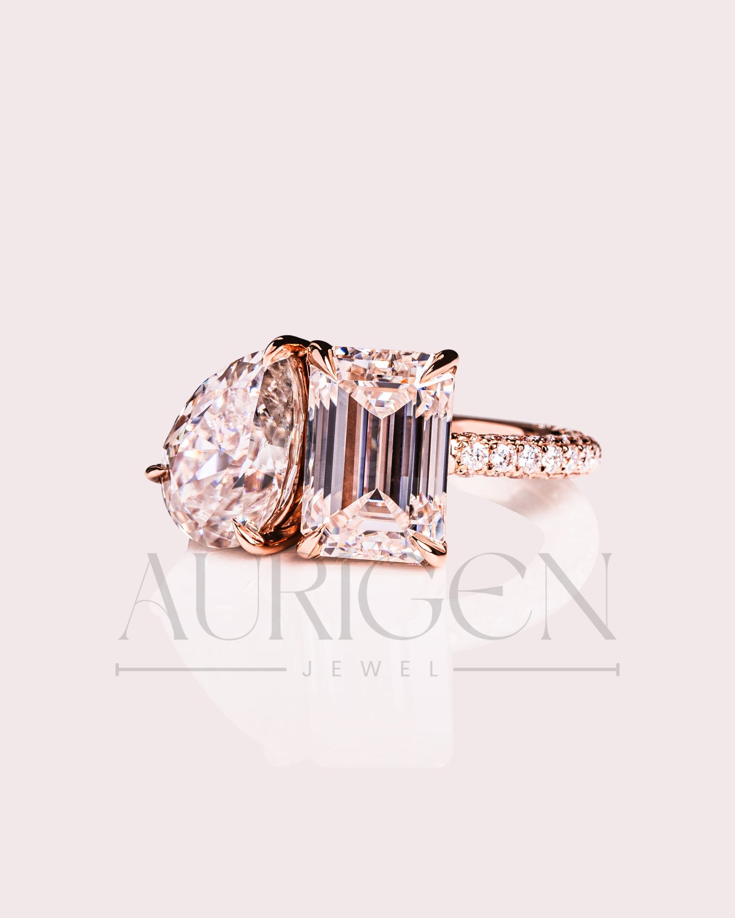 Unique Emerald & Pear Cut Moissanite and Lab Grown Diamond Engagement Ring