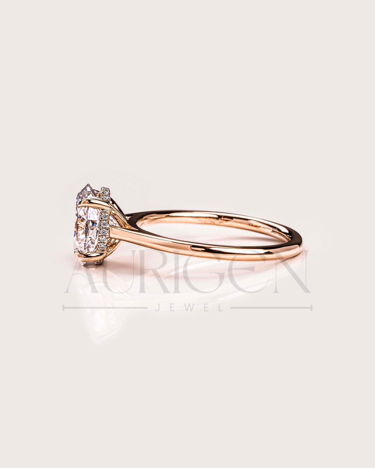 Brilliant Oval Cut Moissanite & Leb Grown Ring 4-Prong With Hidden Halo Diamond Ring