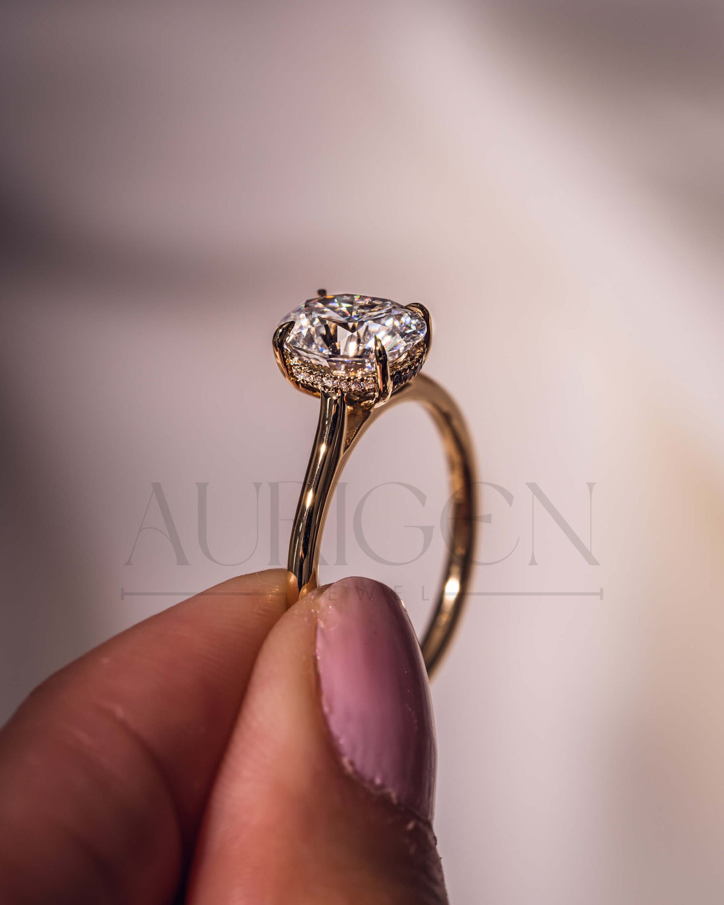 Brilliant Oval Cut Moissanite & Leb Grown Ring 4-Prong With Hidden Halo Diamond Ring