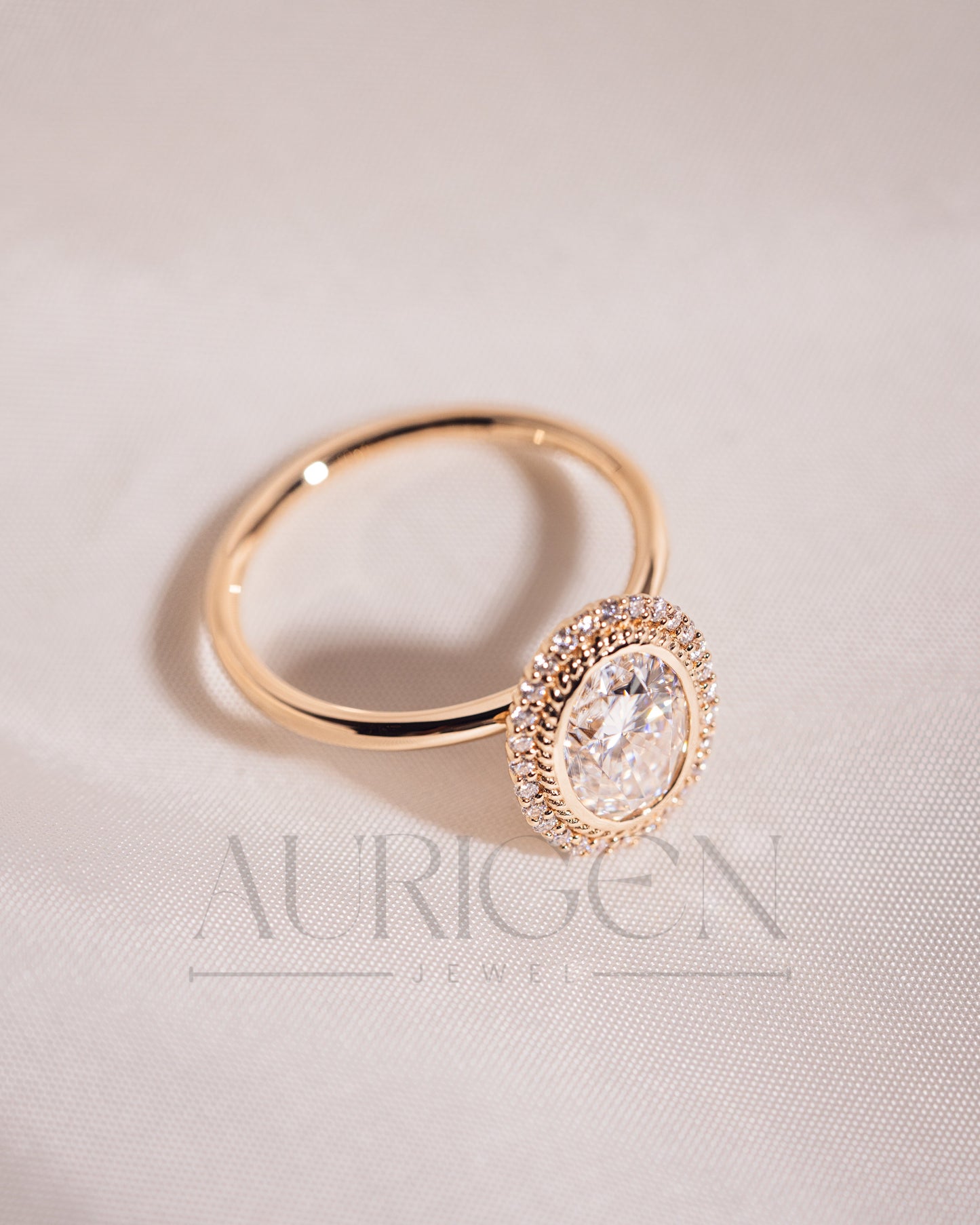 Moissanite and Lab Grown Diamond- Oval Cut Bezel Setting Ring With Halo