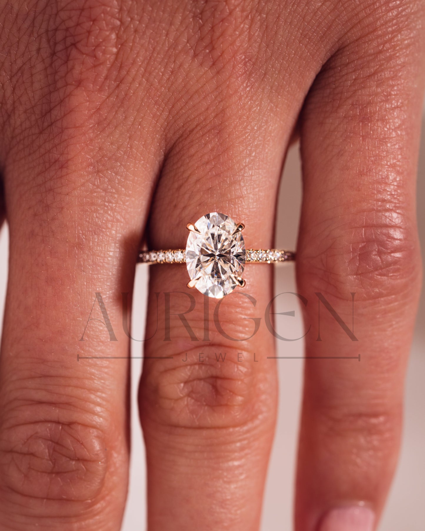 2 Ct Brilliant Oval Moissanite Engagement Ring with Pave Setting Diamond 14K Solid Gold Ring