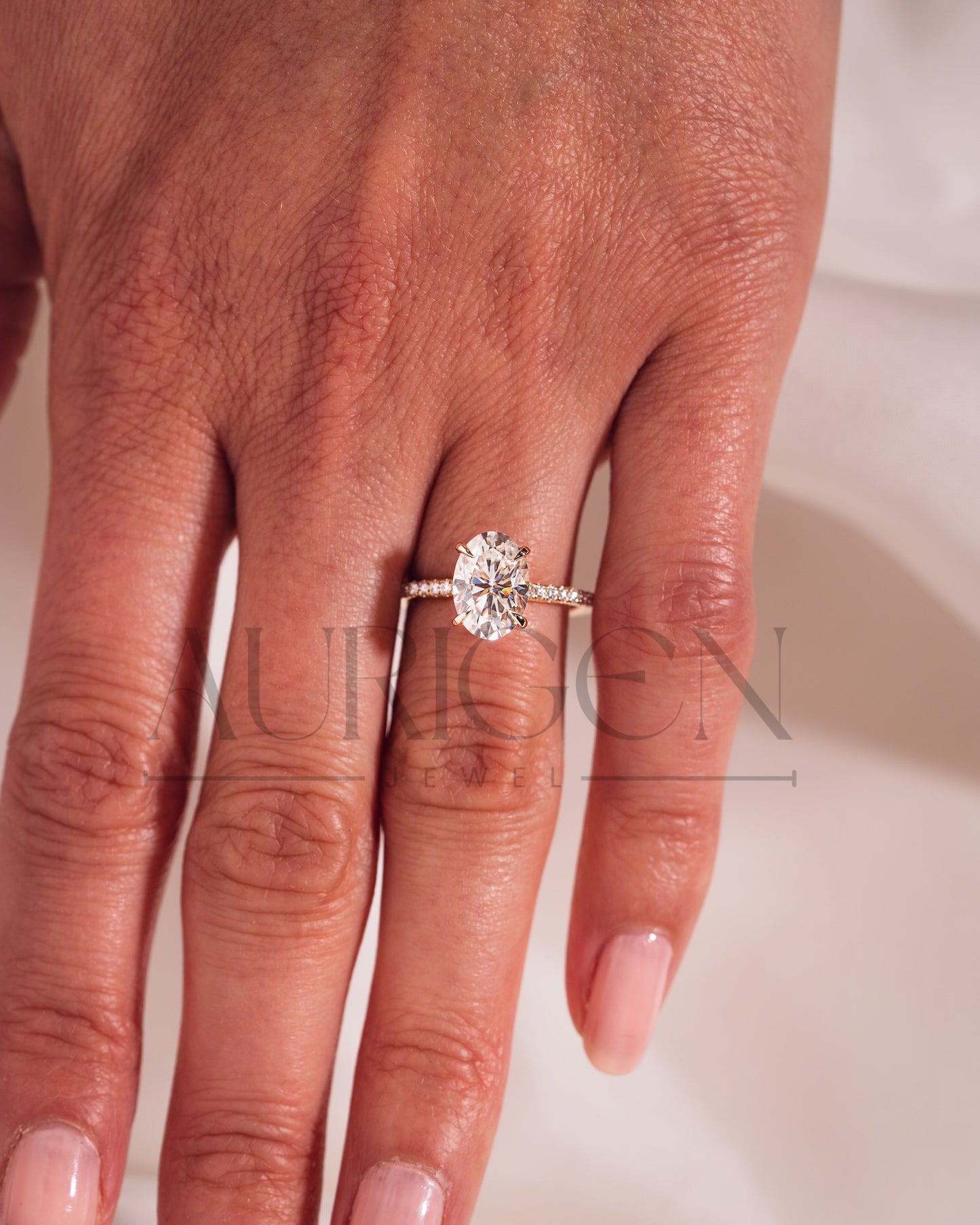 2 Ct Brilliant Oval Moissanite Engagement Ring with Pave Setting Diamond 14K Solid Gold Ring