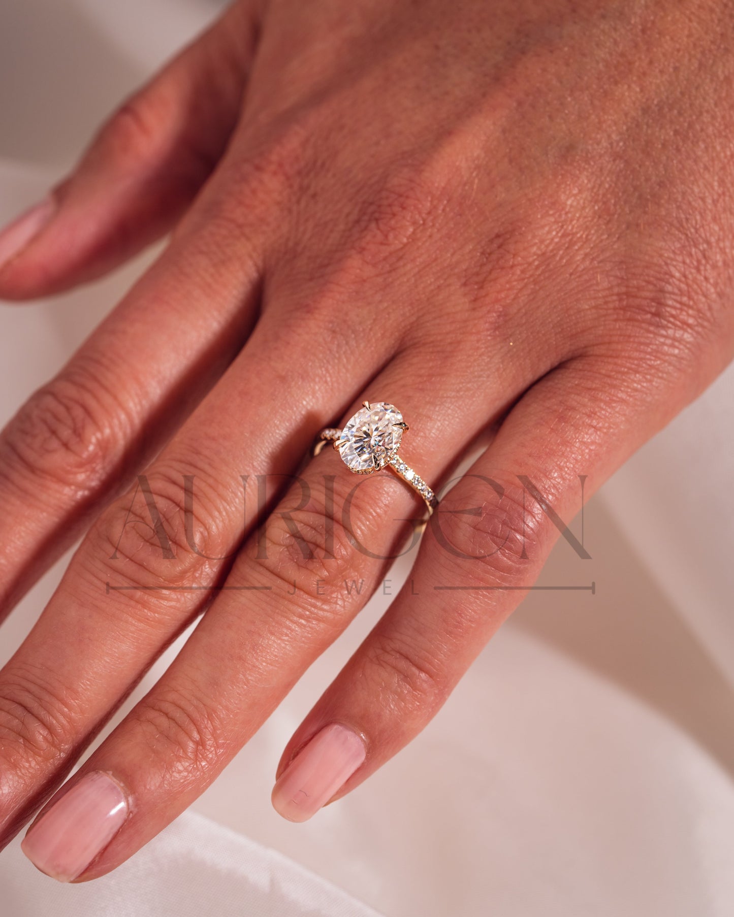 2 Ct Brilliant Oval Moissanite Engagement Ring with Pave Setting Diamond 14K Solid Gold Ring