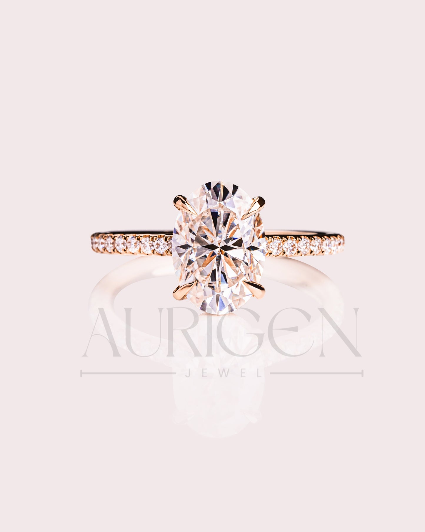 2 Ct Brilliant Oval Moissanite Engagement Ring with Pave Setting Diamond 14K Solid Gold Ring