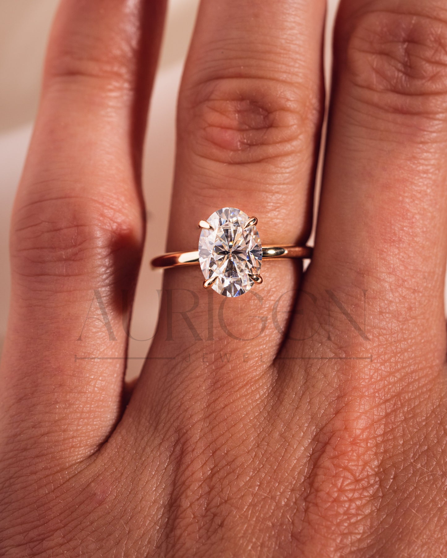 Oval Brilliant Diamond Solitaire Ring in 14k Solid Gold Moissanite and Leb Diamond Ring