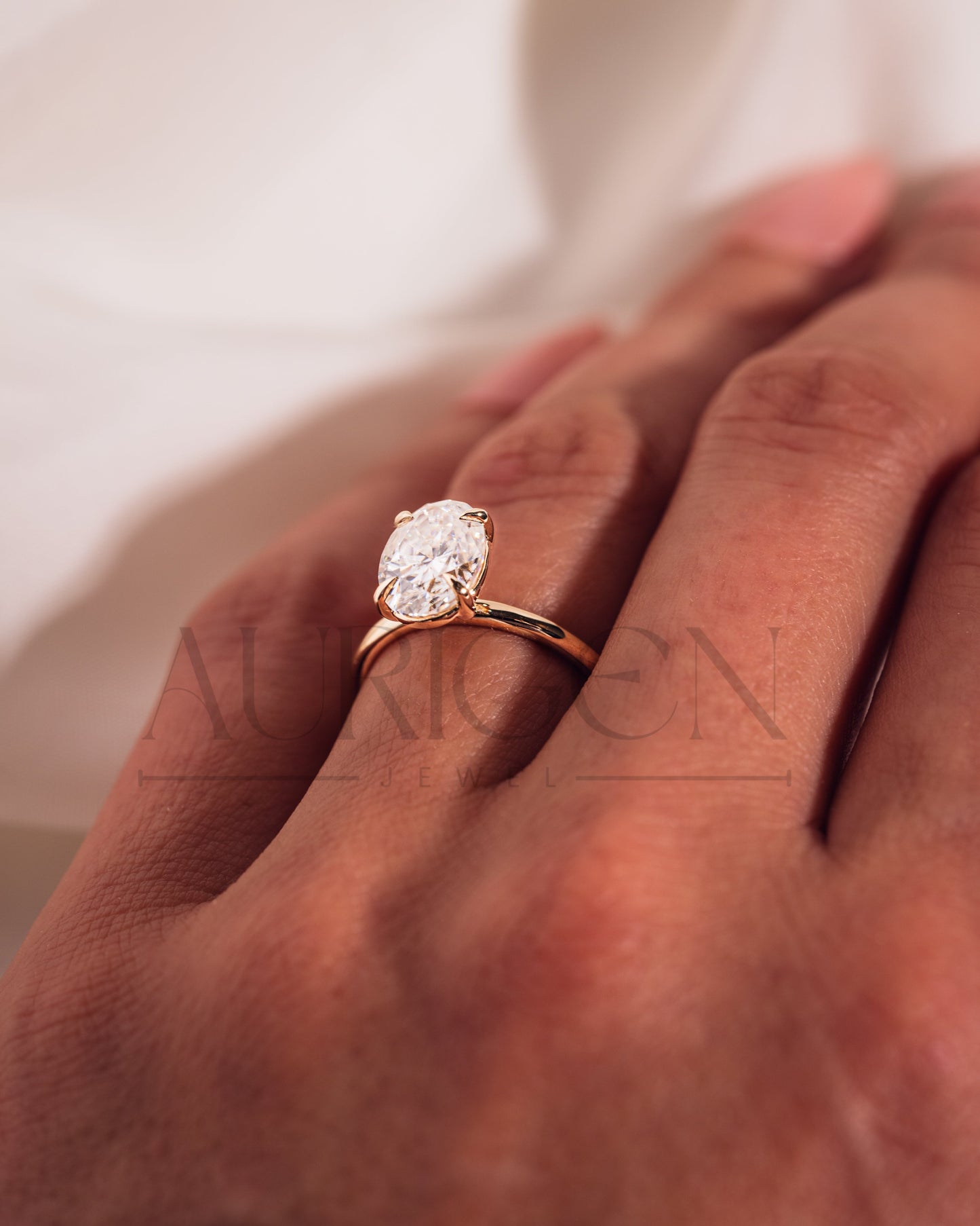 Oval Brilliant Diamond Solitaire Ring in 14k Solid Gold Moissanite and Leb Diamond Ring