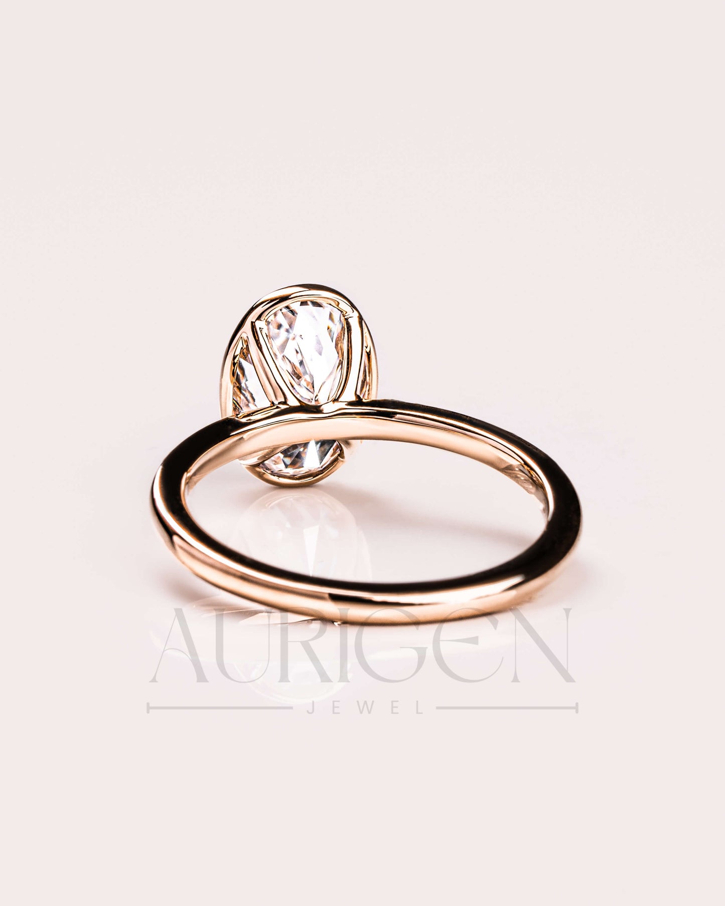 14k Solid Gold Oval Moissanite and Leb Grown Bezel Set Engagement Ring