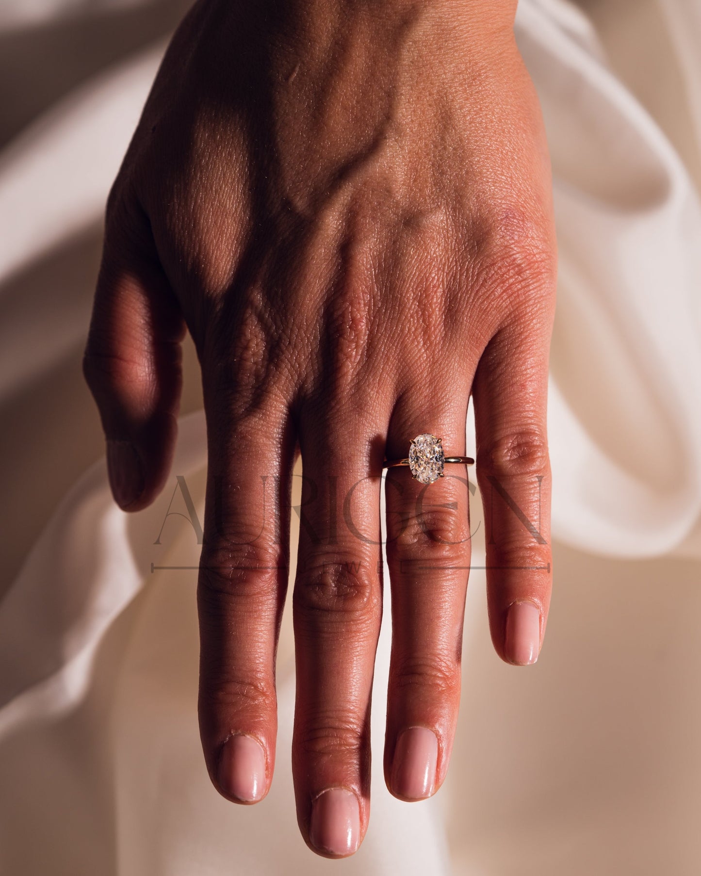 Oval Cut Solitaire Engagement Ring in Solid Gold - Lab Grown and Moissanite Diamond