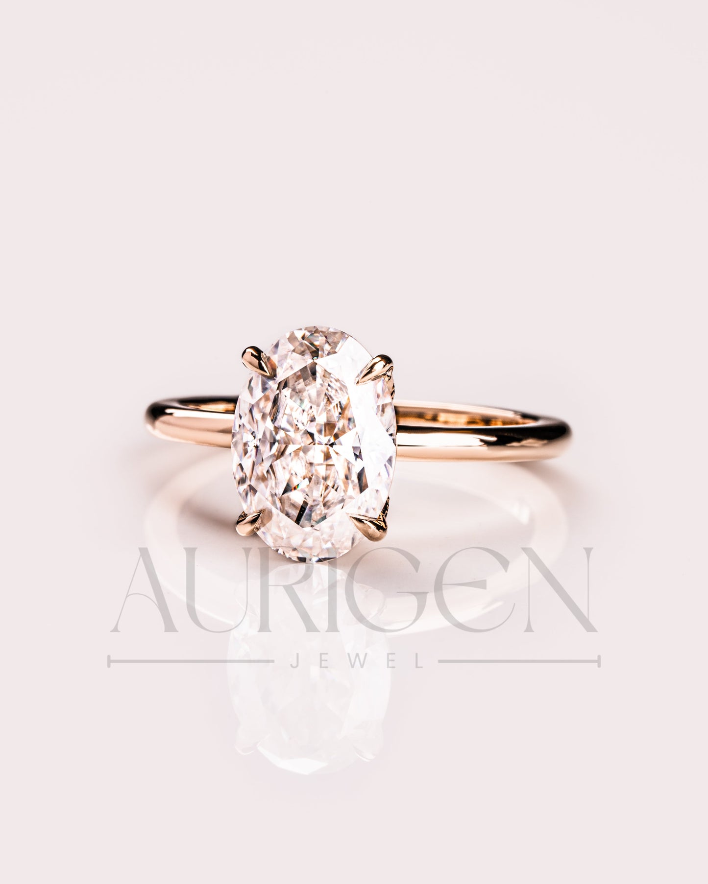 Oval Cut Solitaire Engagement Ring in Solid Gold - Lab Grown and Moissanite Diamond