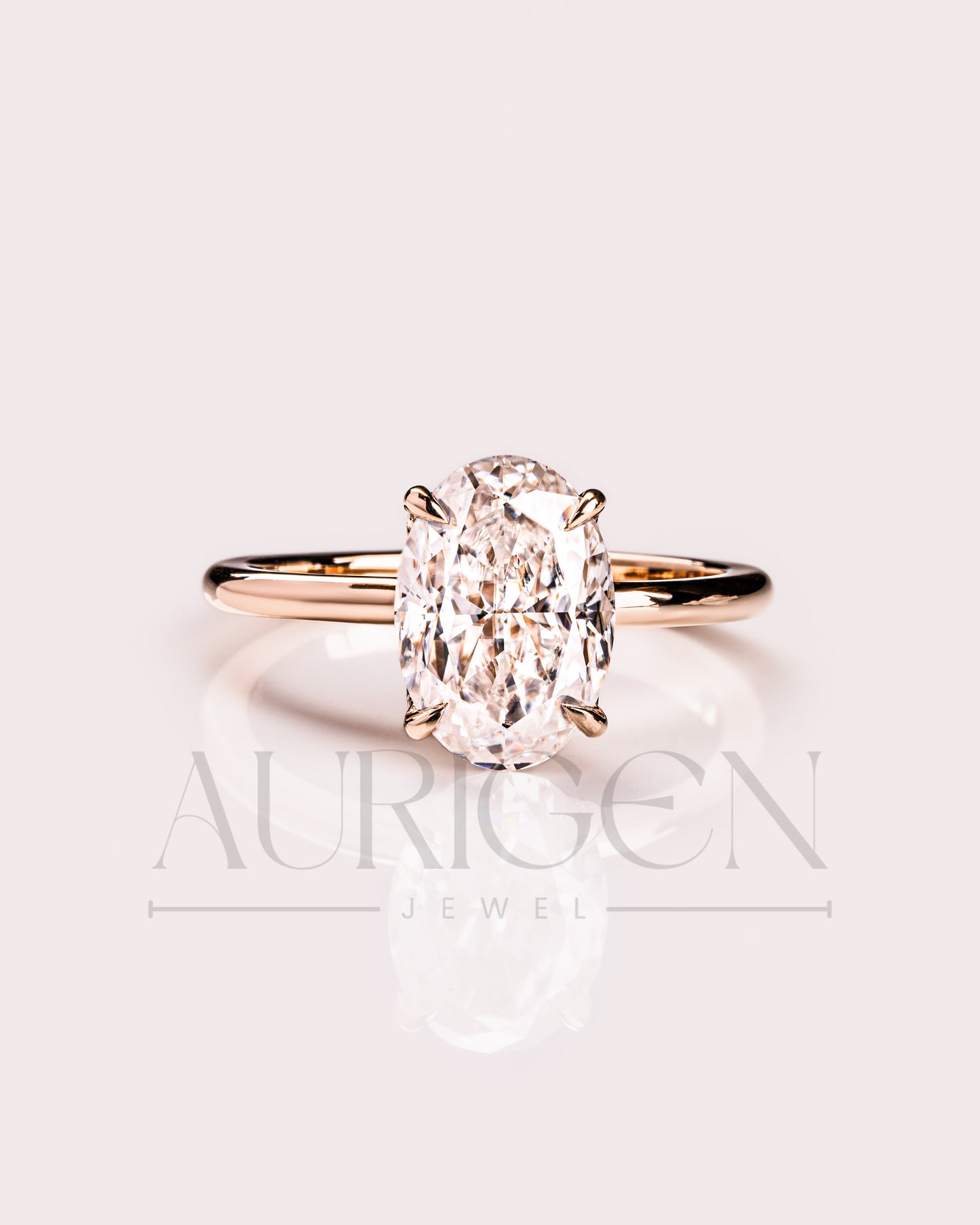 Oval Cut Solitaire Engagement Ring in Solid Gold - Lab Grown and Moissanite Diamond