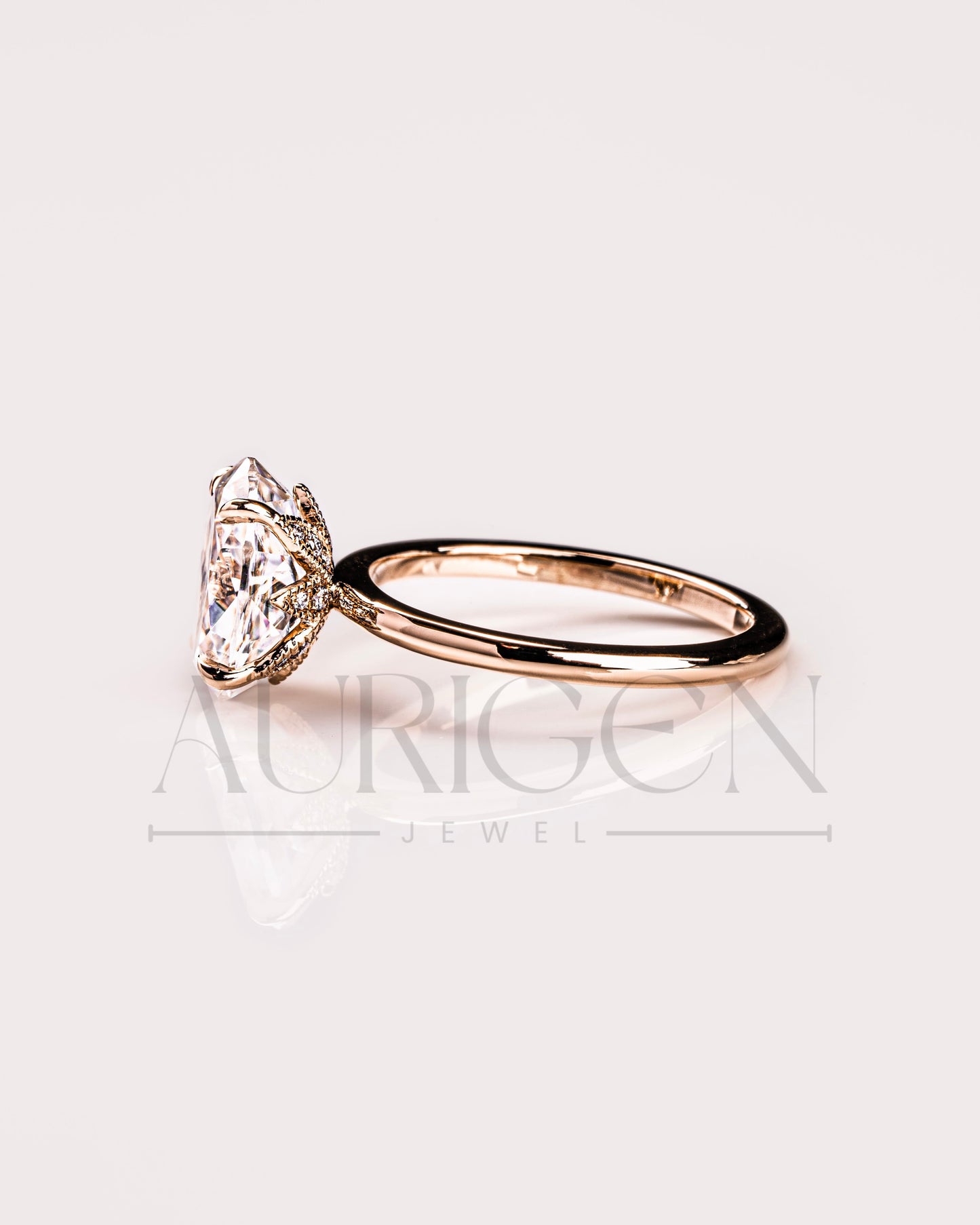 Oval Cut Solitaire Engagement Ring in Solid Gold - Lab Grown and Moissanite Diamond