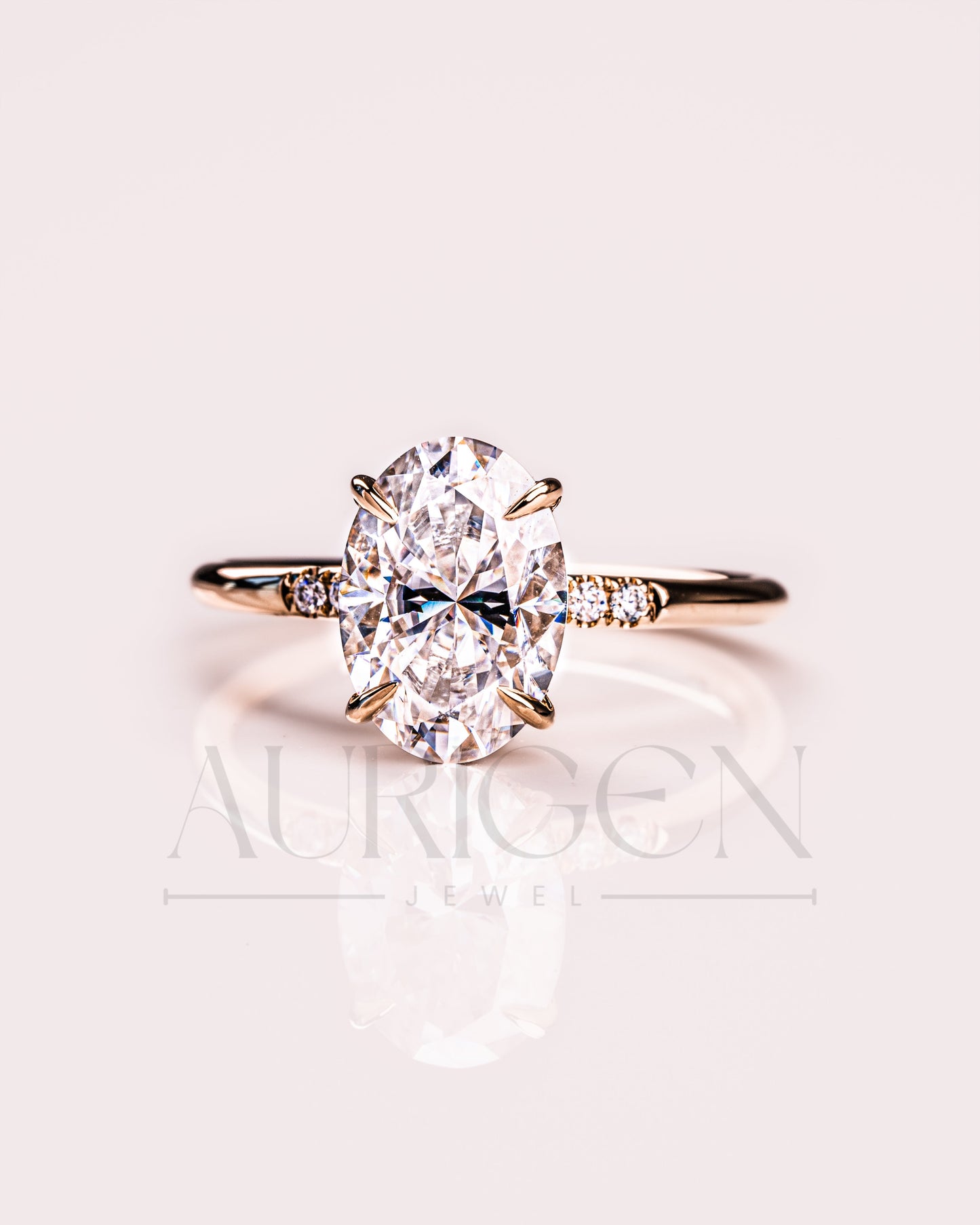 Oval 4-Prong Engagement Ring with Round Side With Hidden Diamond 14k Solid Gold