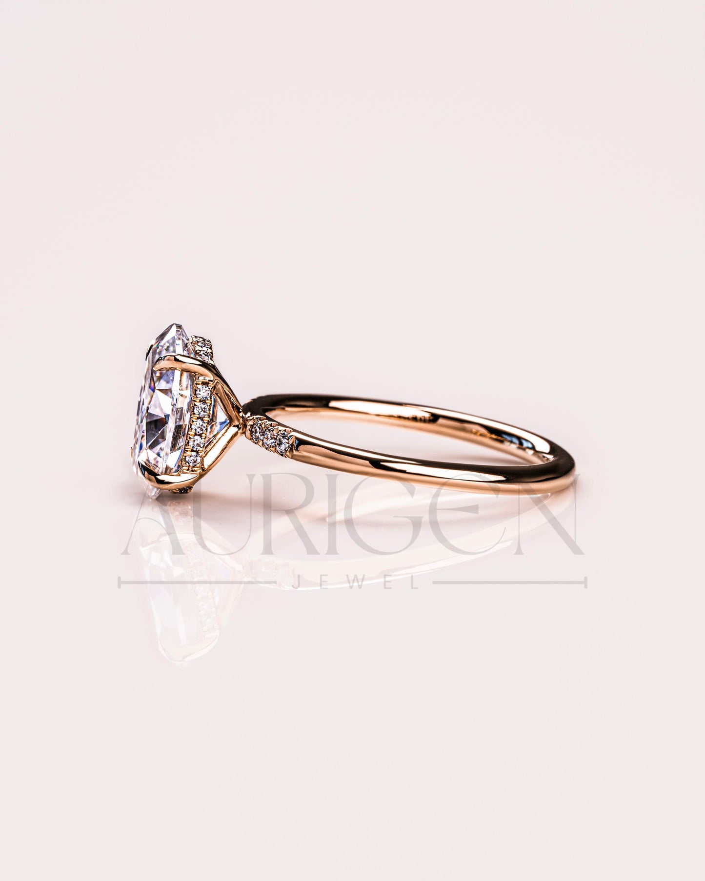 Oval 4-Prong Engagement Ring with Round Side With Hidden Diamond 14k Solid Gold