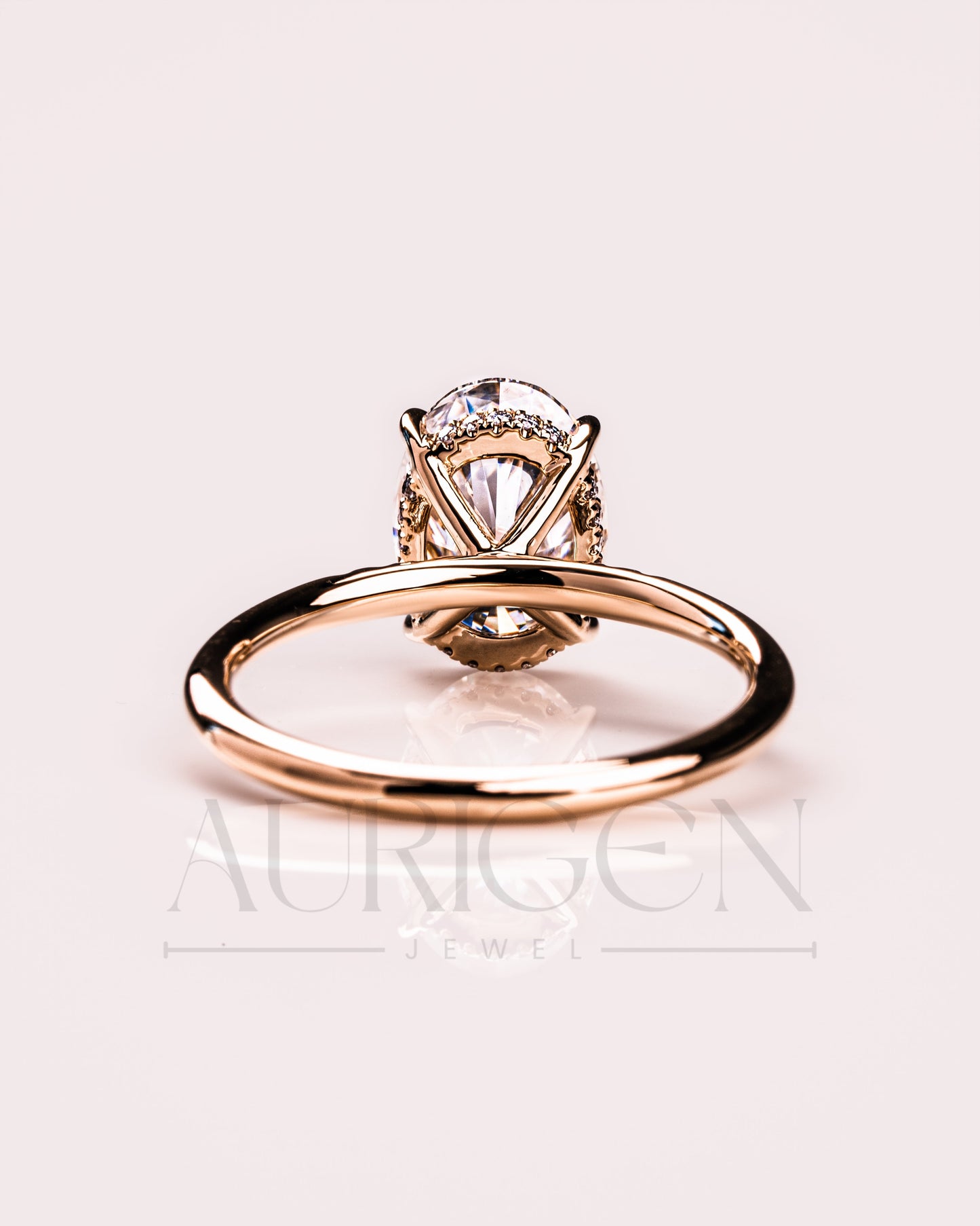 Oval 4-Prong Engagement Ring with Round Side With Hidden Diamond 14k Solid Gold