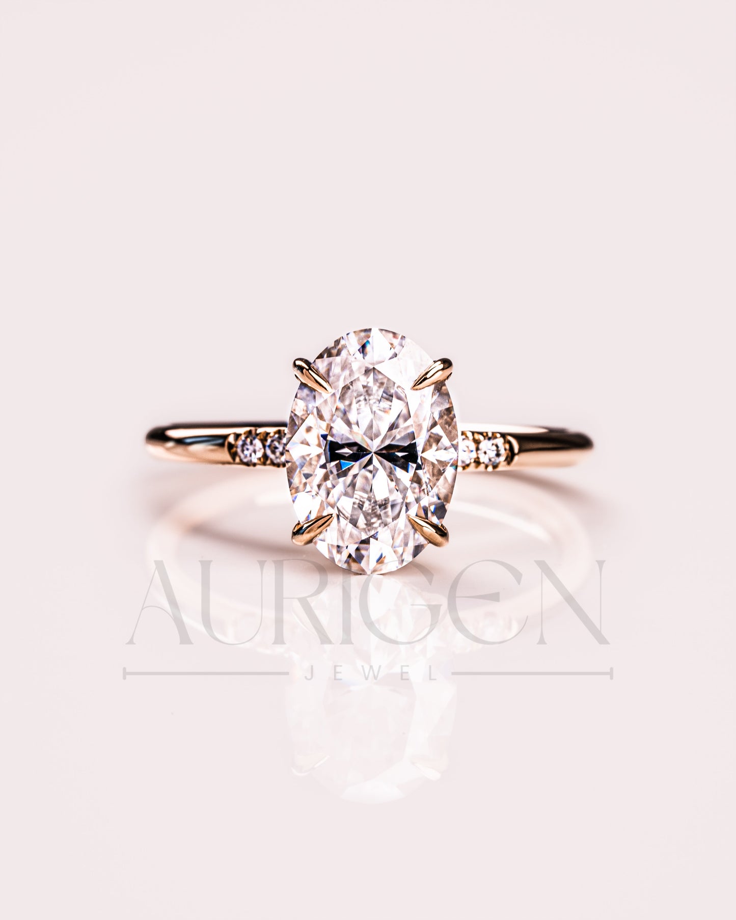 Oval 4-Prong Engagement Ring with Round Side With Hidden Diamond 14k Solid Gold