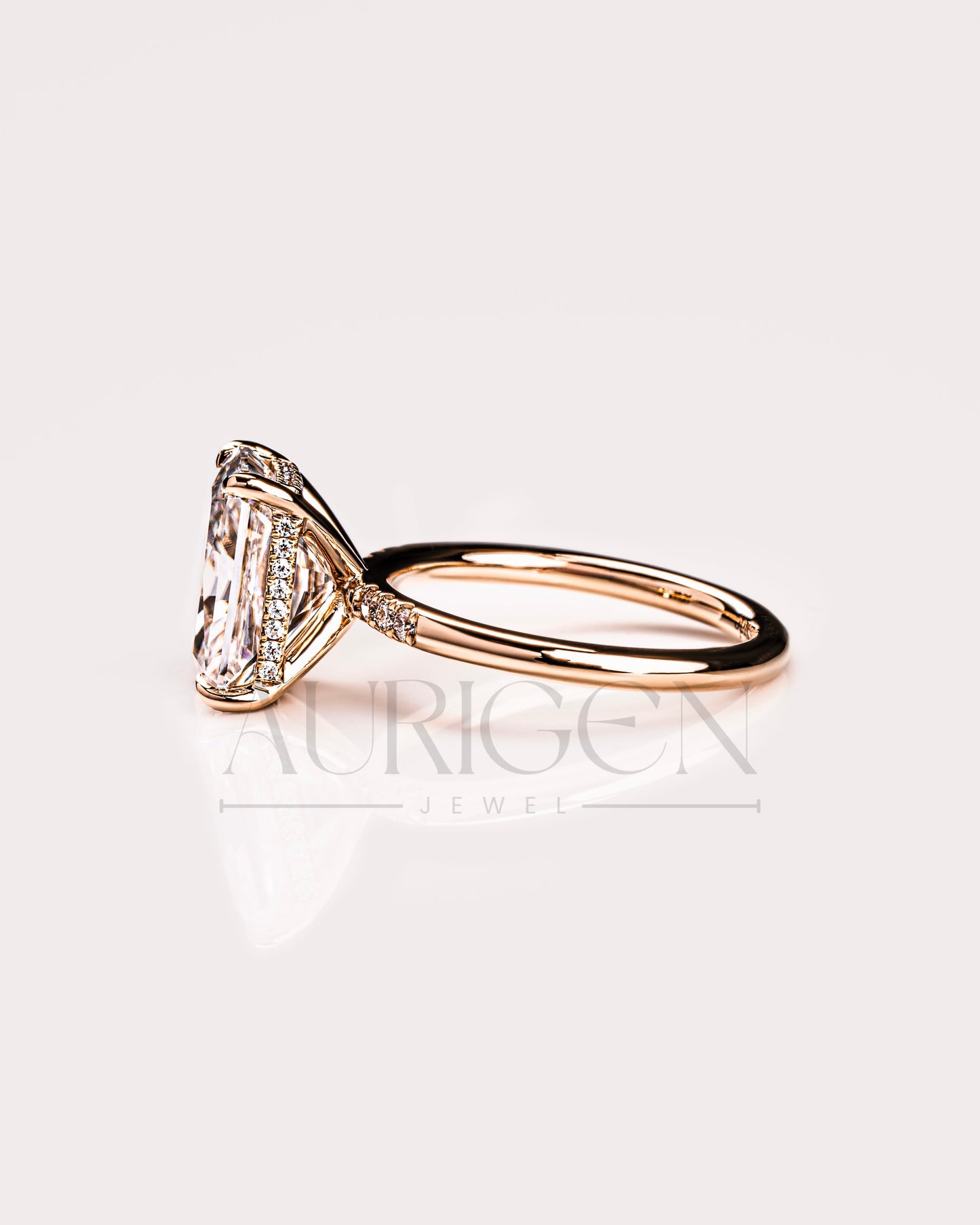 Sparkling 14K Solid Gold Radiant Cut Moissanite and Lab Grown Diamond Ring