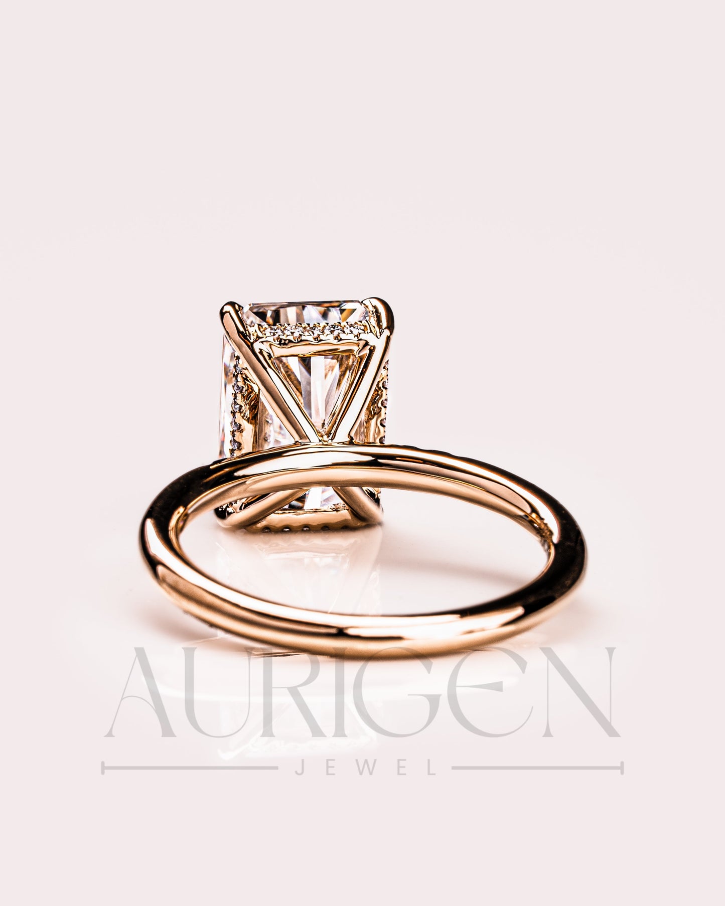 Sparkling 14K Solid Gold Radiant Cut Moissanite and Lab Grown Diamond Ring