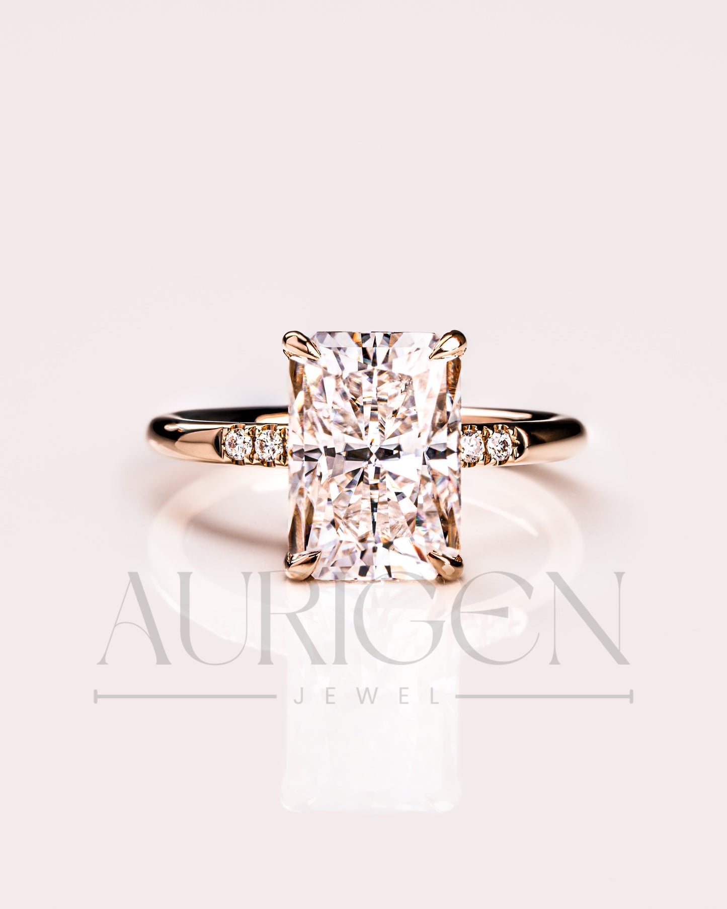 Sparkling 14K Solid Gold Radiant Cut Moissanite and Lab Grown Diamond Ring