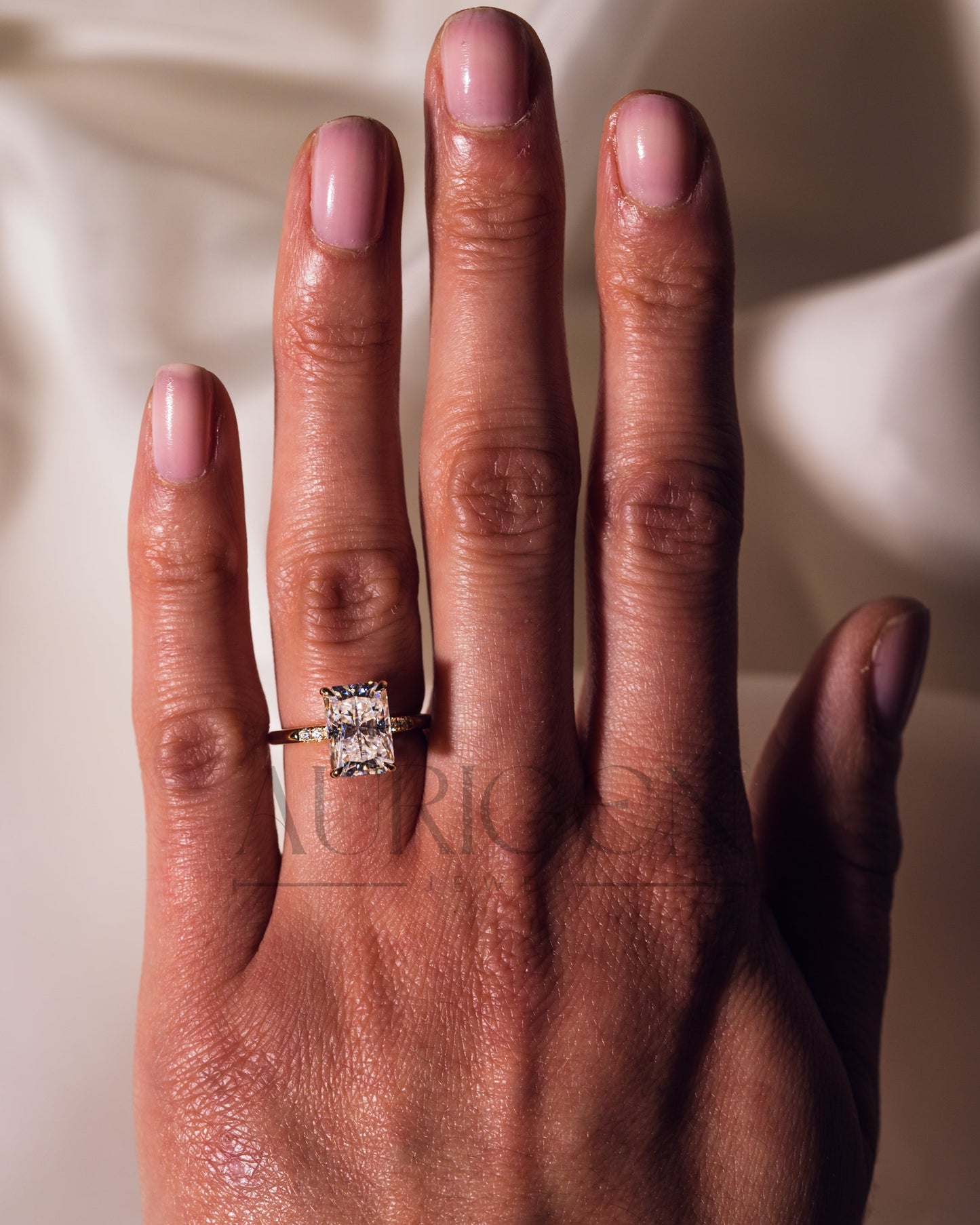 Sparkling 14K Solid Gold Radiant Cut Moissanite and Lab Grown Diamond Ring