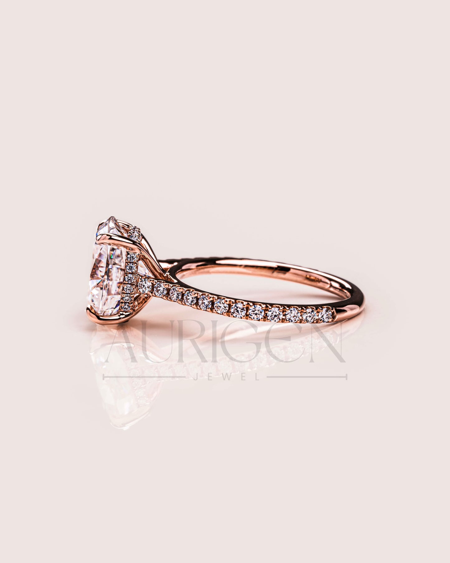 14K Solid Gold Oval Cut Halo and Pave Engagement Ring – Lab Diamond and Moissanite