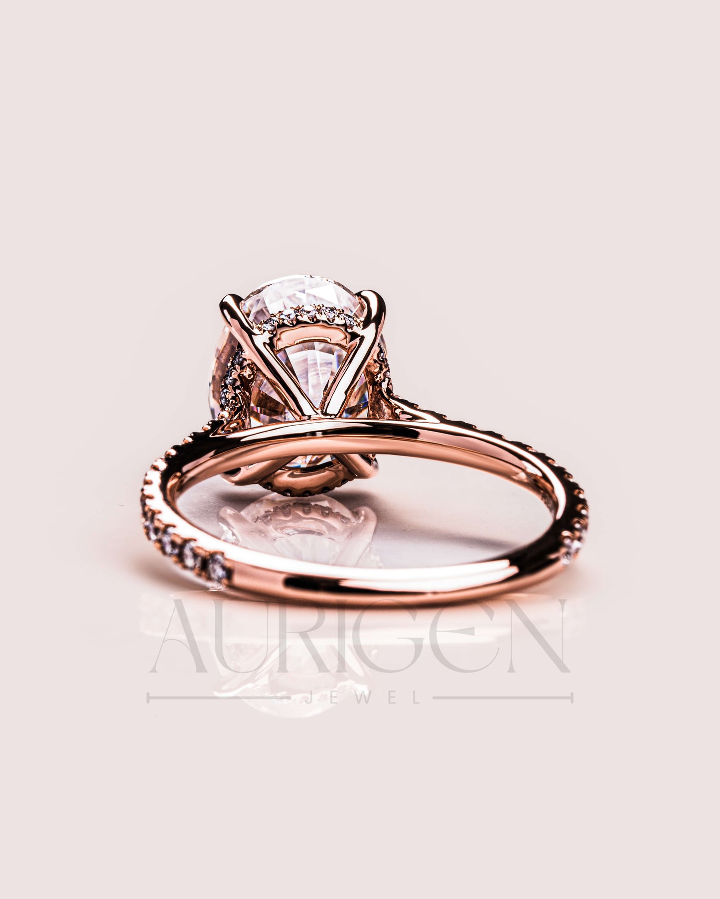 14K Solid Gold Oval Cut Halo and Pave Engagement Ring – Lab Diamond and Moissanite