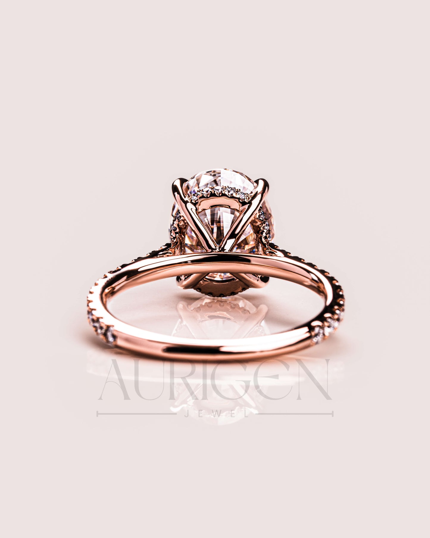 14K Solid Gold Oval Cut Halo and Pave Engagement Ring – Lab Diamond and Moissanite