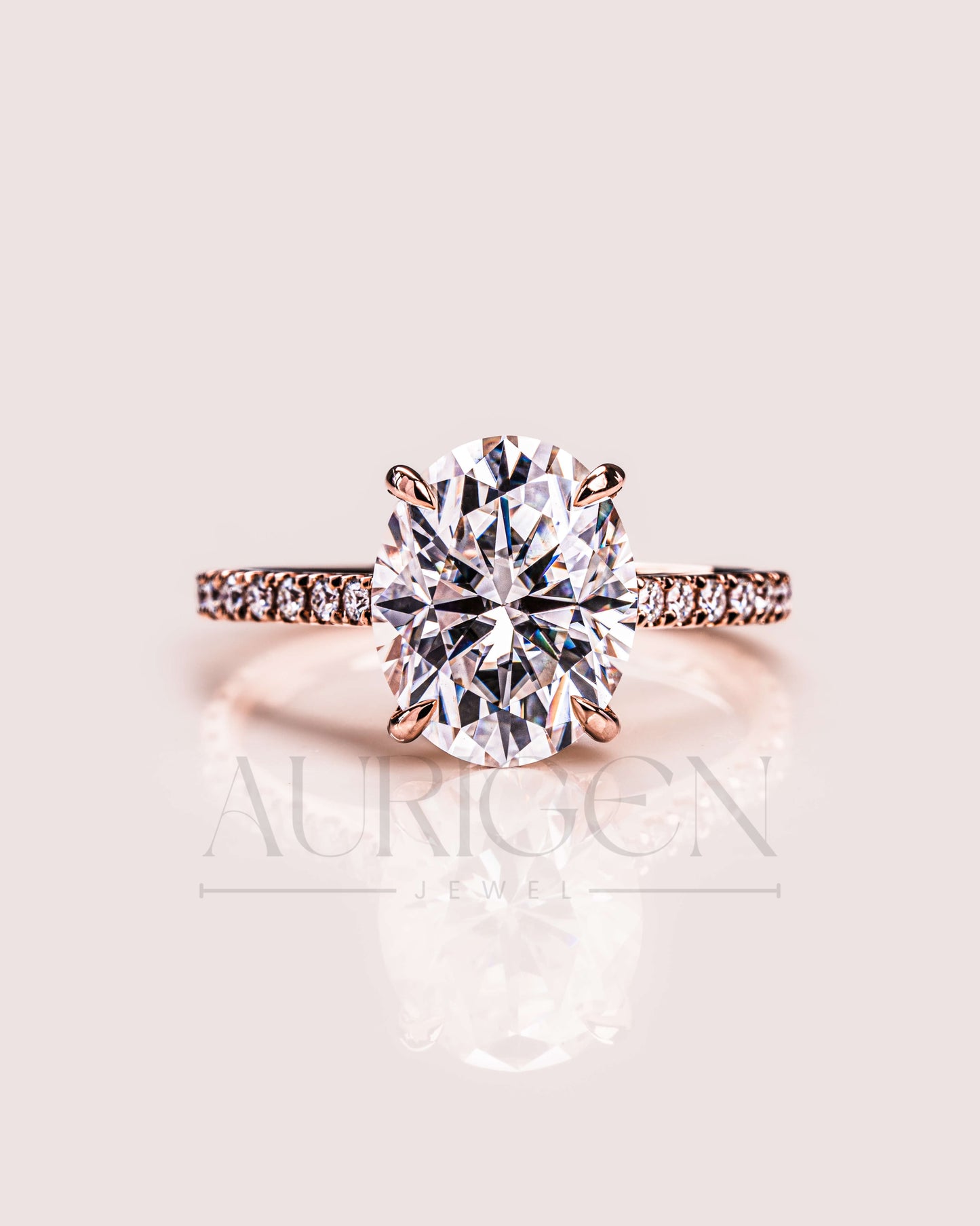 14K Solid Gold Oval Cut Halo and Pave Engagement Ring – Lab Diamond and Moissanite