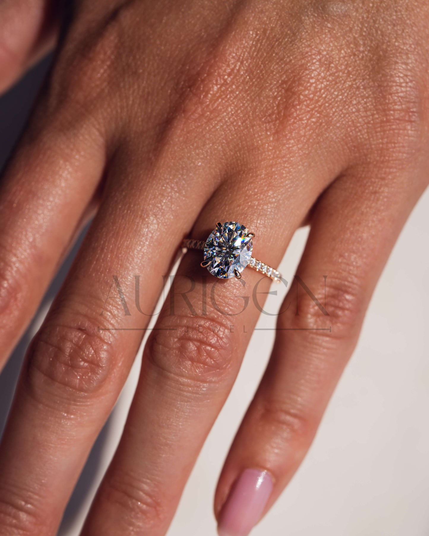 14K Solid Gold Oval Cut Halo and Pave Engagement Ring – Lab Diamond and Moissanite