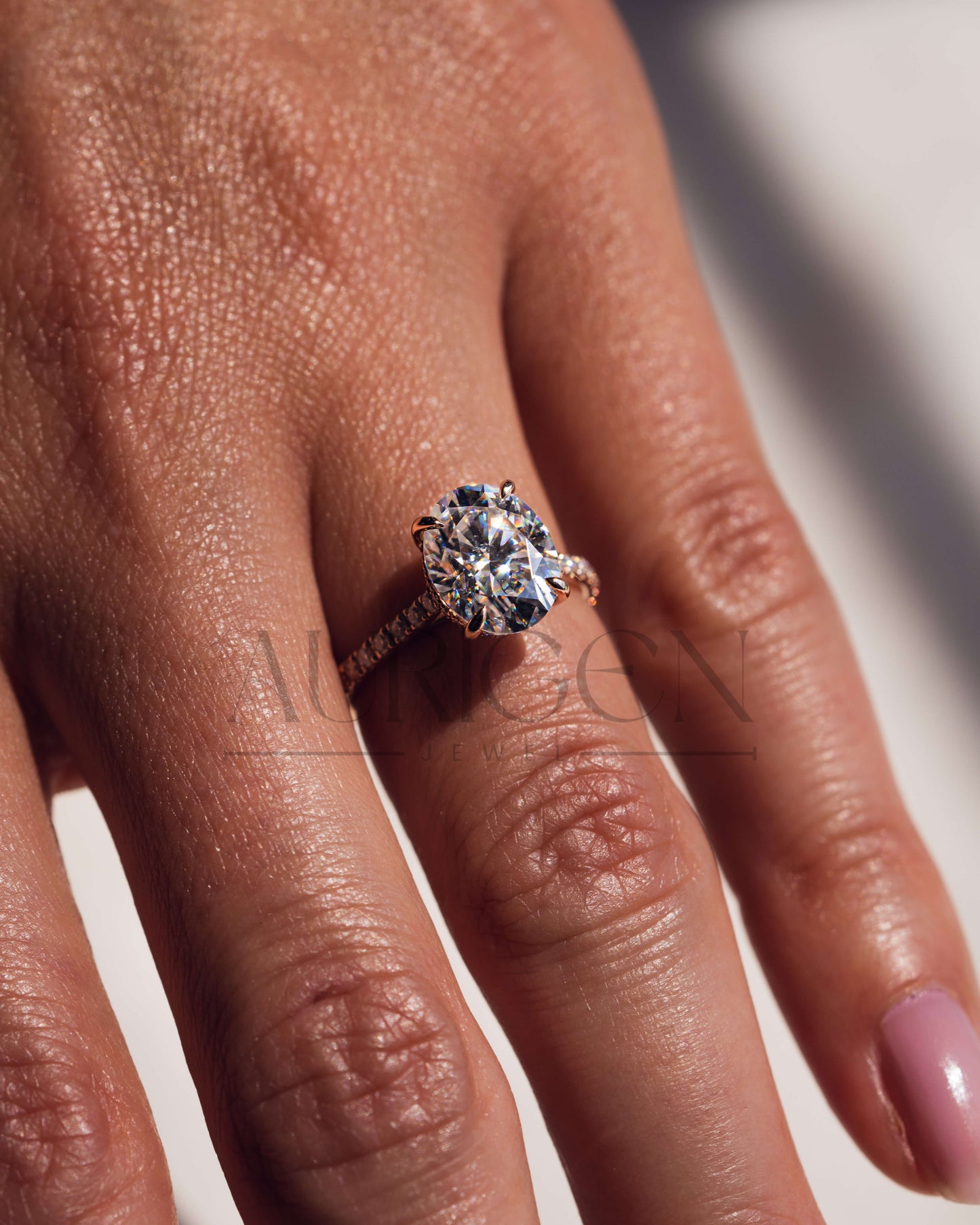 14K Solid Gold Oval Cut Halo and Pave Engagement Ring – Lab Diamond and Moissanite