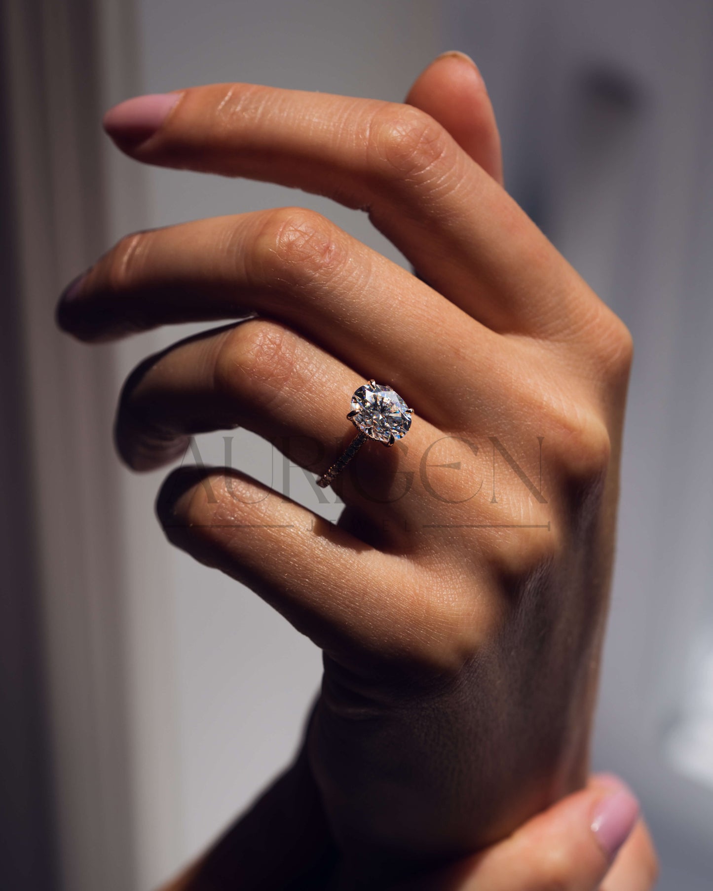 14K Solid Gold Oval Cut Halo and Pave Engagement Ring – Lab Diamond and Moissanite
