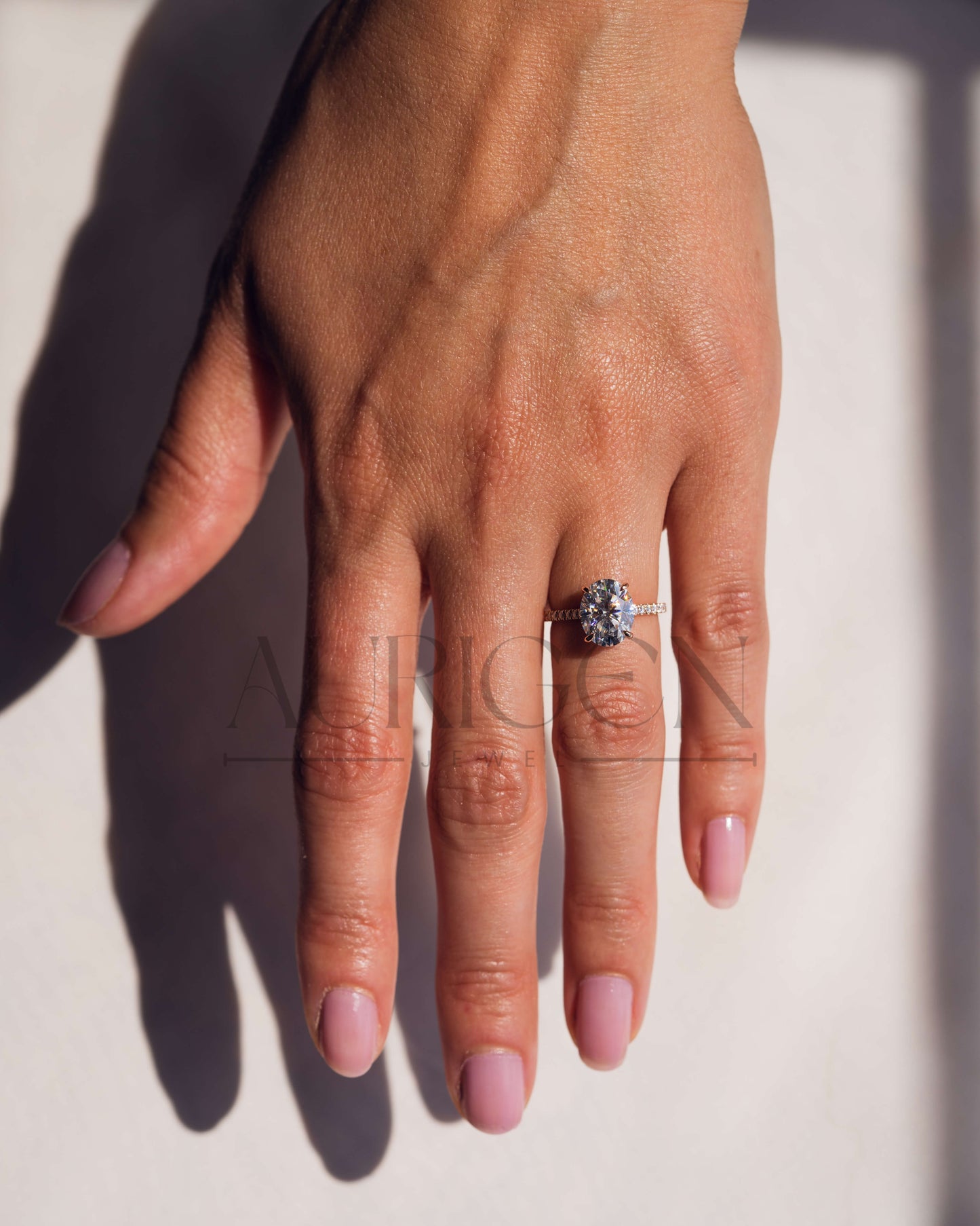 14K Solid Gold Oval Cut Halo and Pave Engagement Ring – Lab Diamond and Moissanite