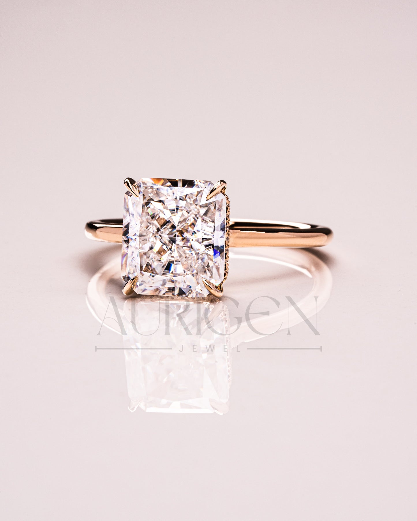 Ice Crushed Radiant Cut Moissanite and Lab Grown Ring – 14K Yellow Gold