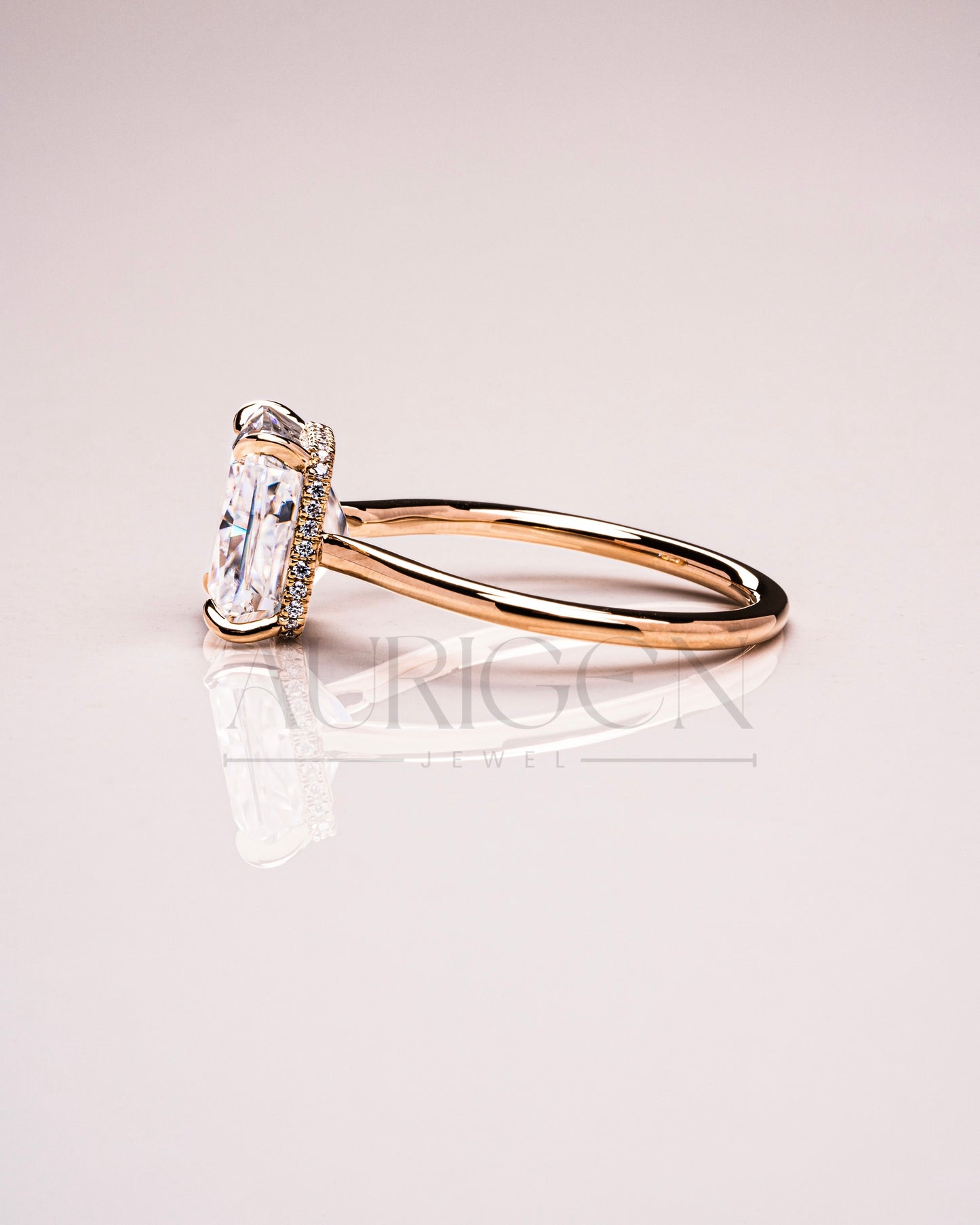 Ice Crushed Radiant Cut Moissanite and Lab Grown Ring – 14K Yellow Gold