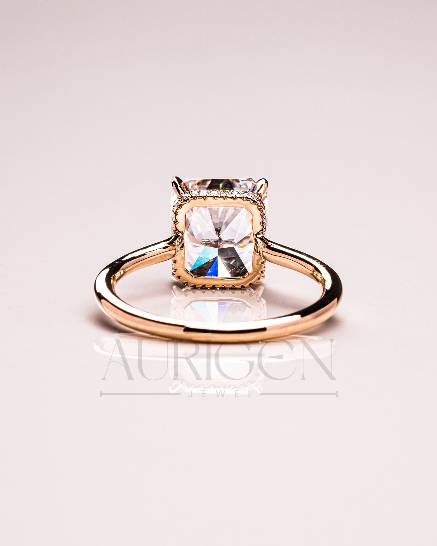 Ice Crushed Radiant Cut Moissanite and Lab Grown Ring – 14K Yellow Gold
